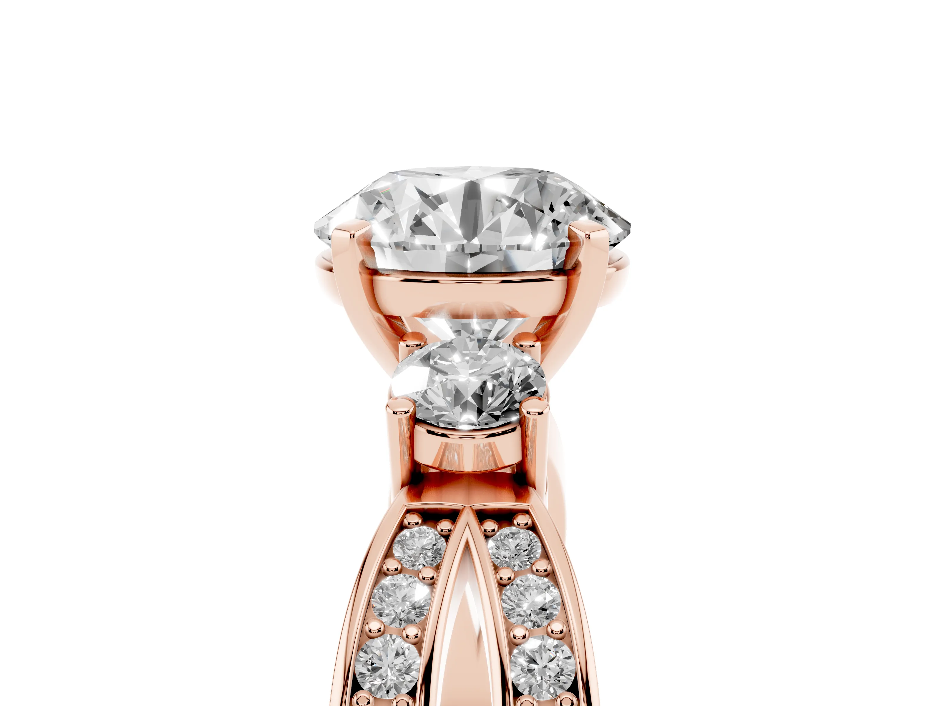 Three-Stone Round Cut Diamond Twist Band Ring Set in Rose gold with Pavé Accents and Prong Setting