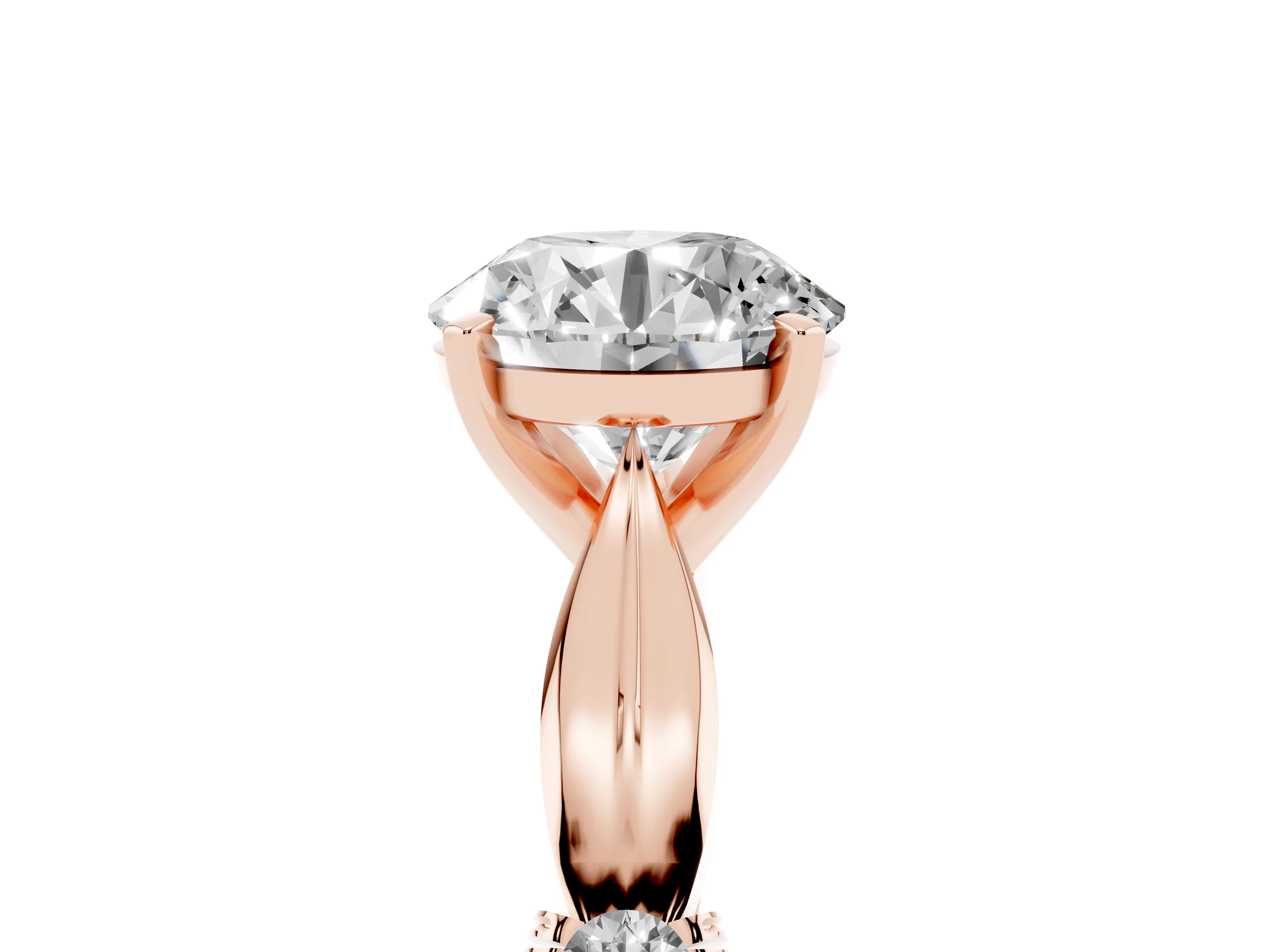 Round Cut Diamond Solitaire Twisted Band Ring Set in Rose gold with Accent Stones and Prong Setting