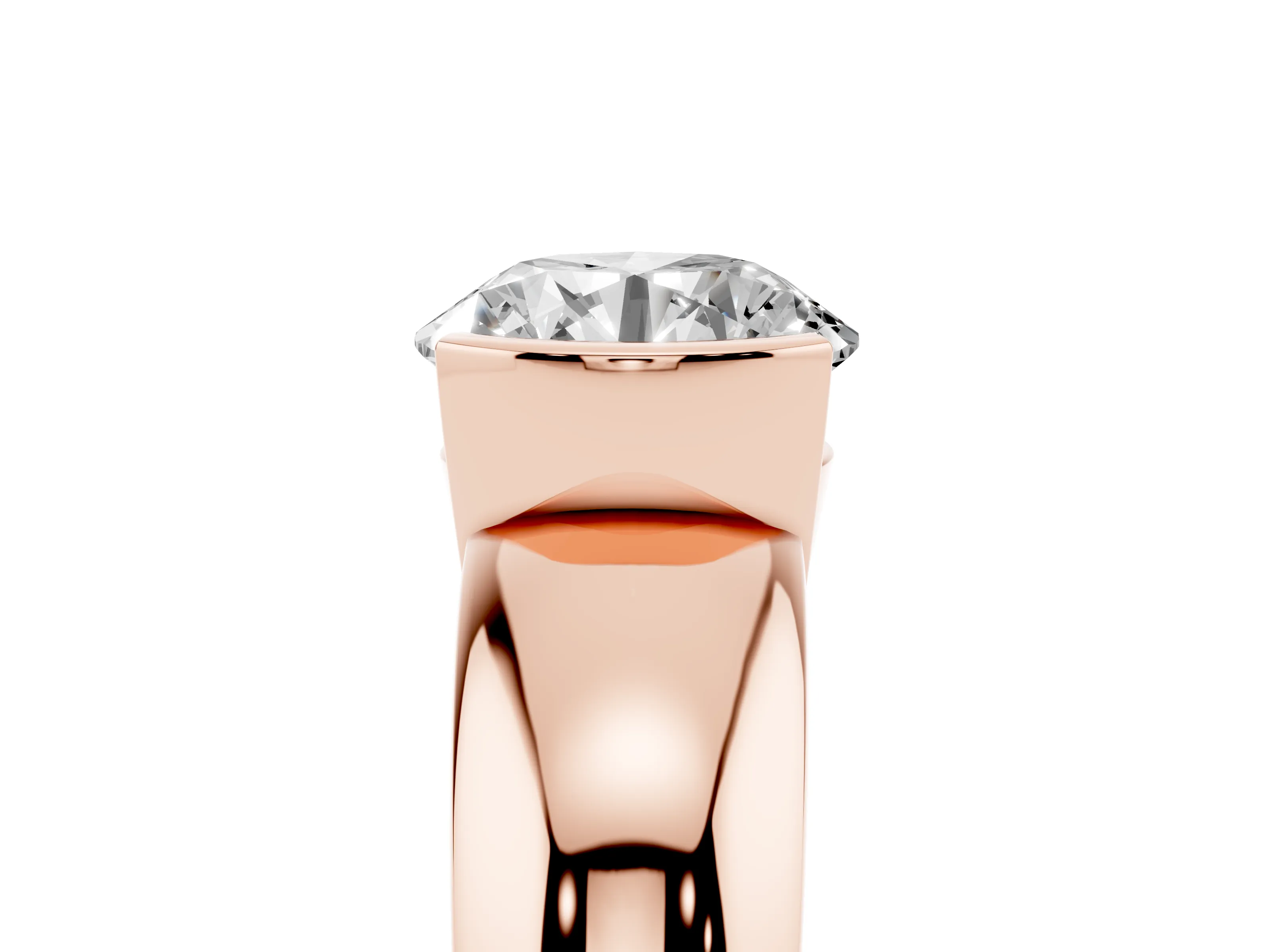 Round Cut Diamond Solitaire Tension Set Ring Set in Rose gold with Wide Band