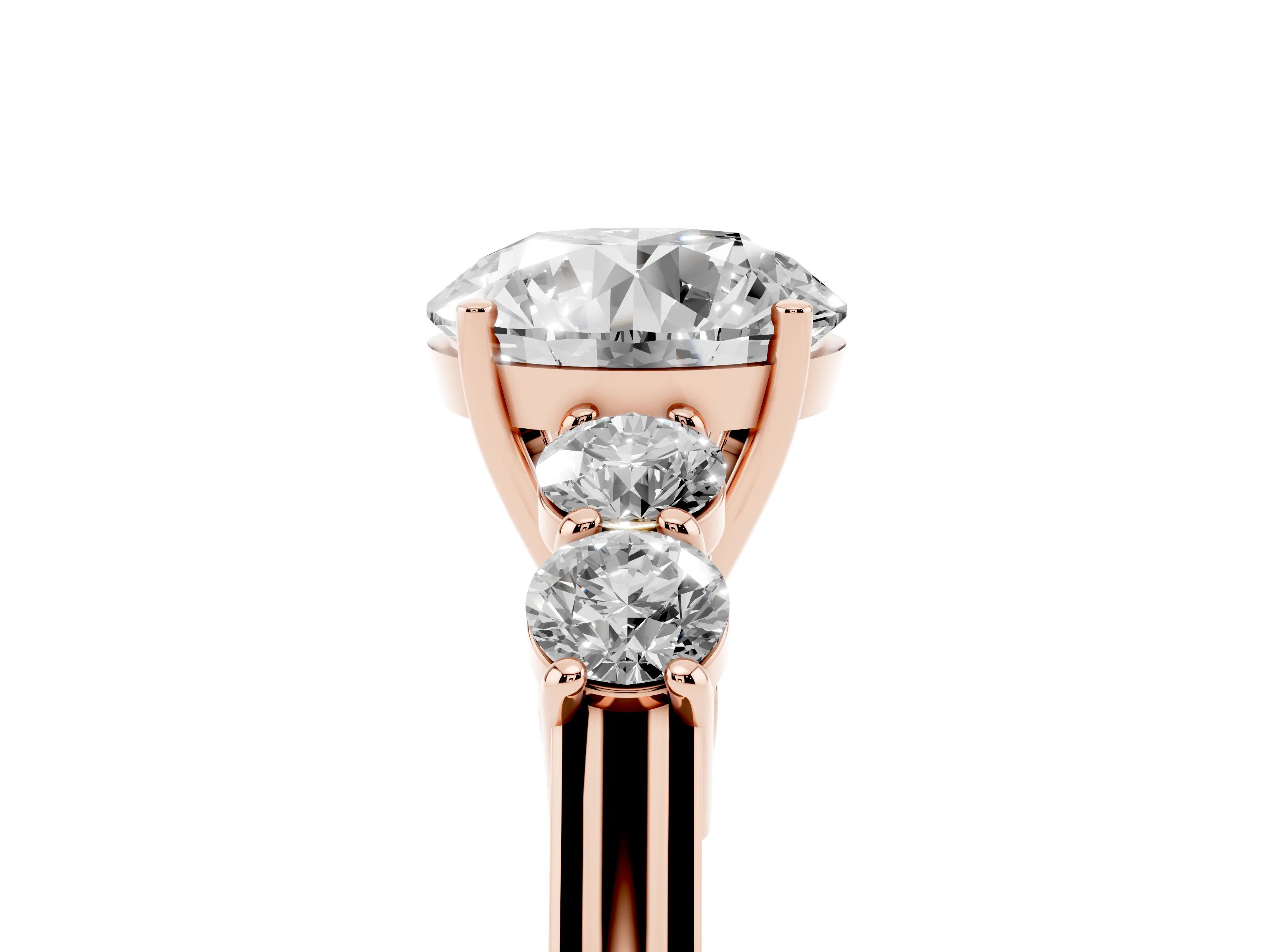 Round Cut Diamond Five-Stone Prong Set Band Ring Set in Rose gold with Polished Band
