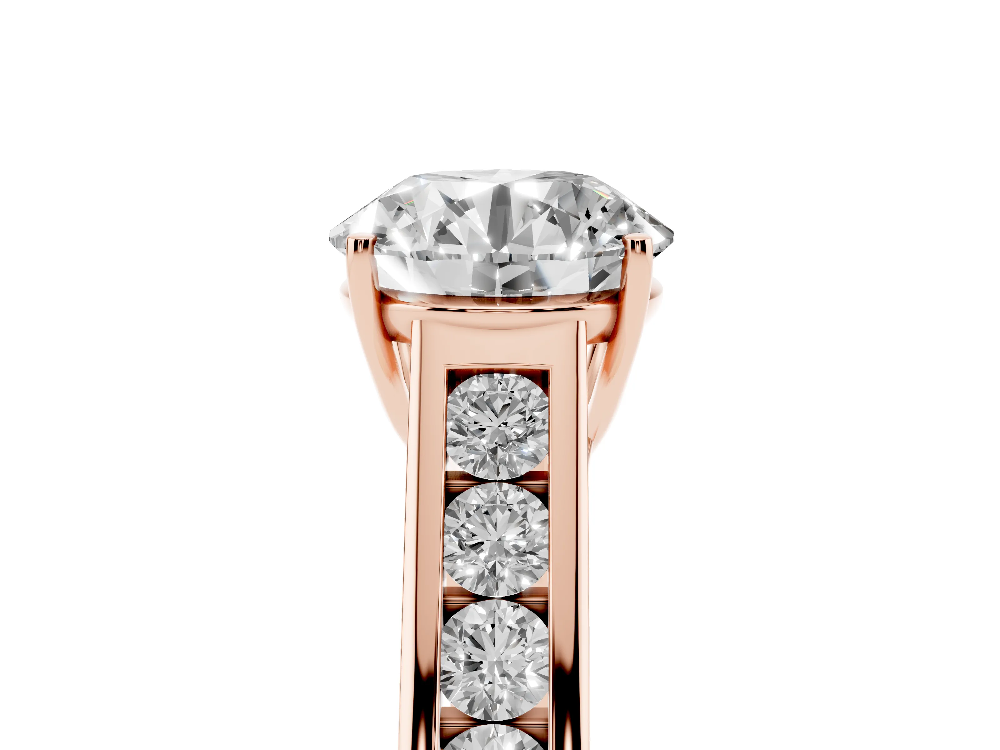 Round Cut Diamond Solitaire Channel-Set Engagement Ring Set in Rose gold with Prong Setting