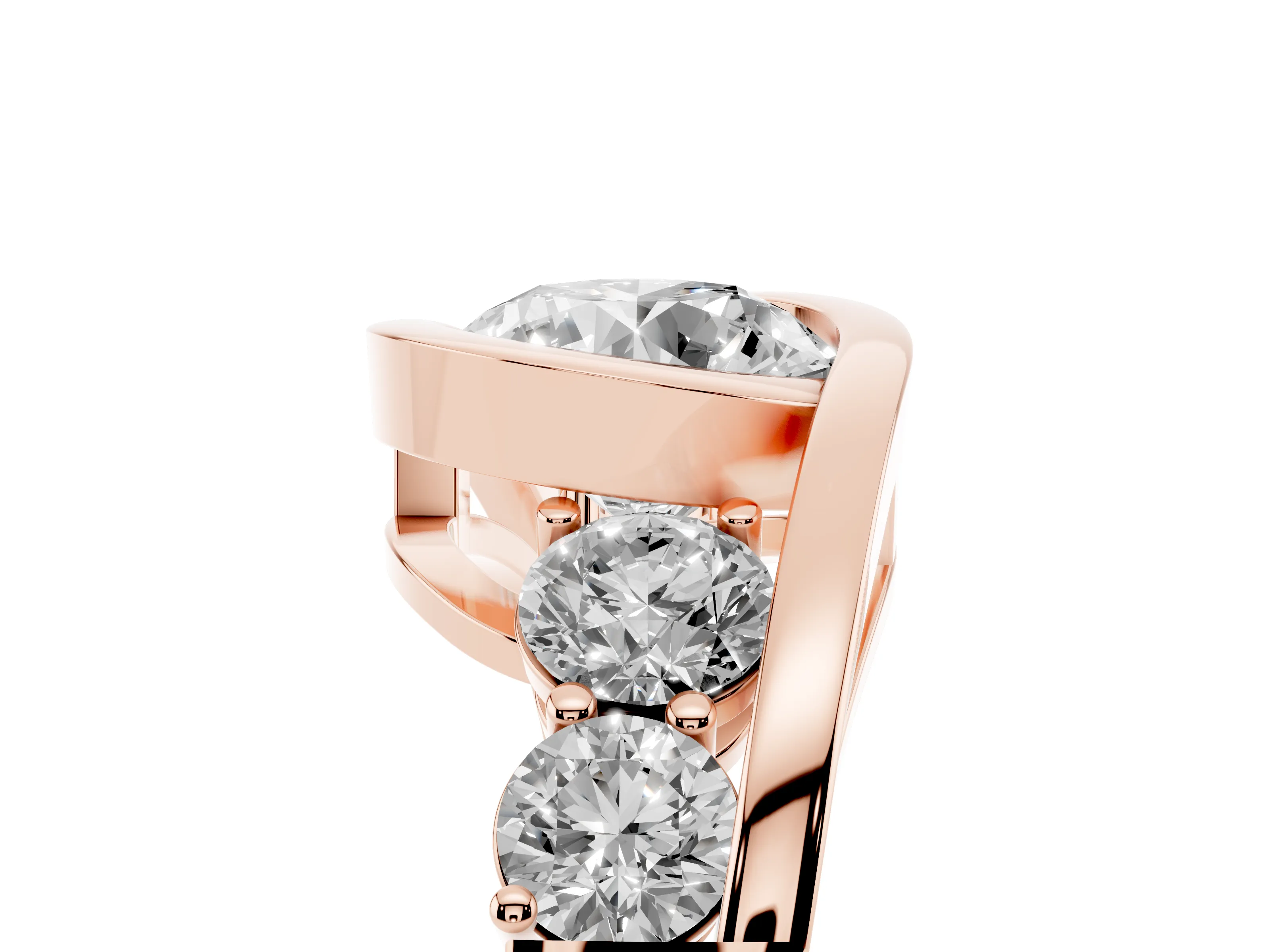Round Cut Diamond Bezel Bypass Ring Set in Rose gold with Round Accents