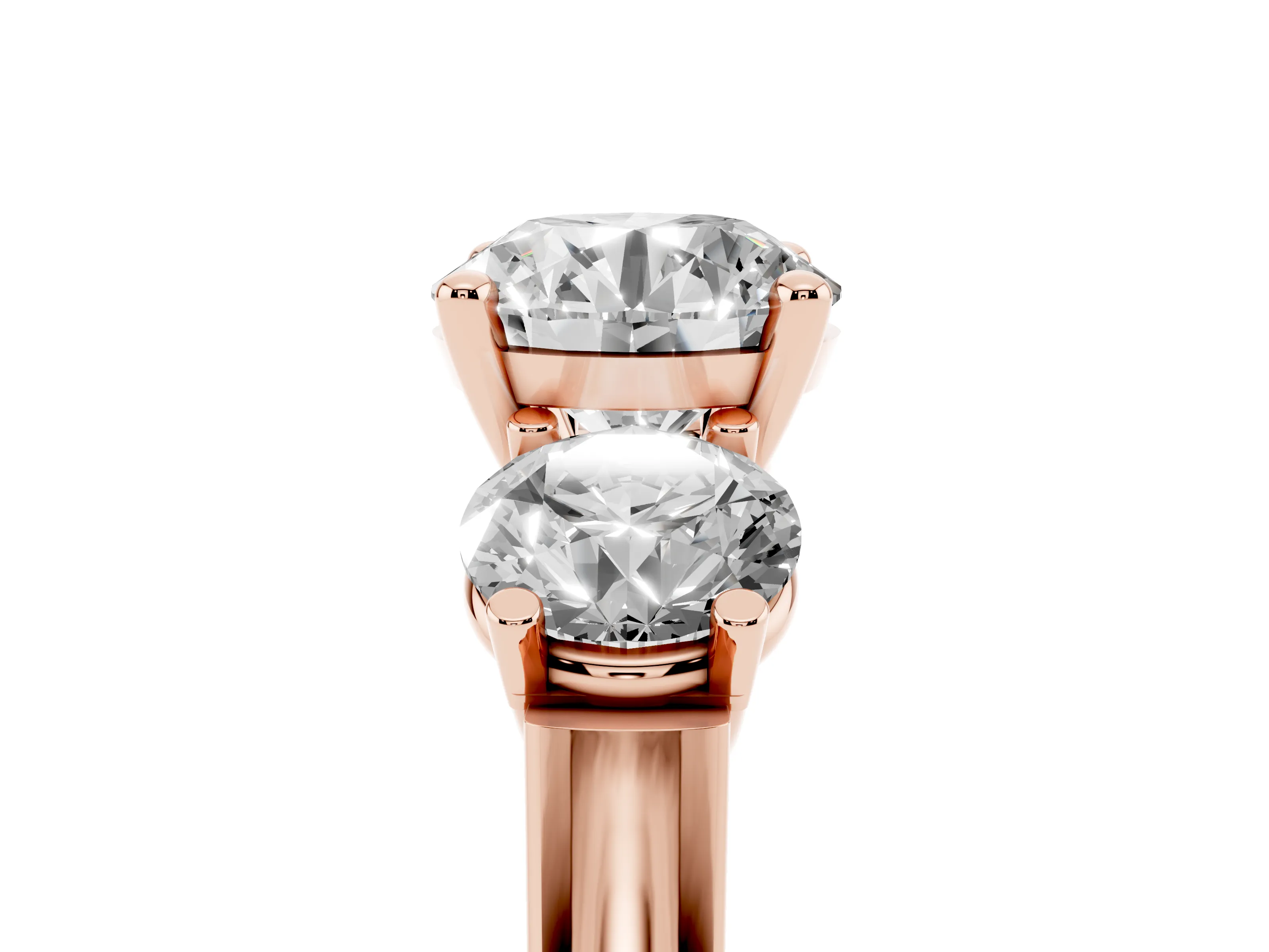 Round Cut Diamond Three-Stone Trellis Ring Set in Rose gold with Comfort Fit Band