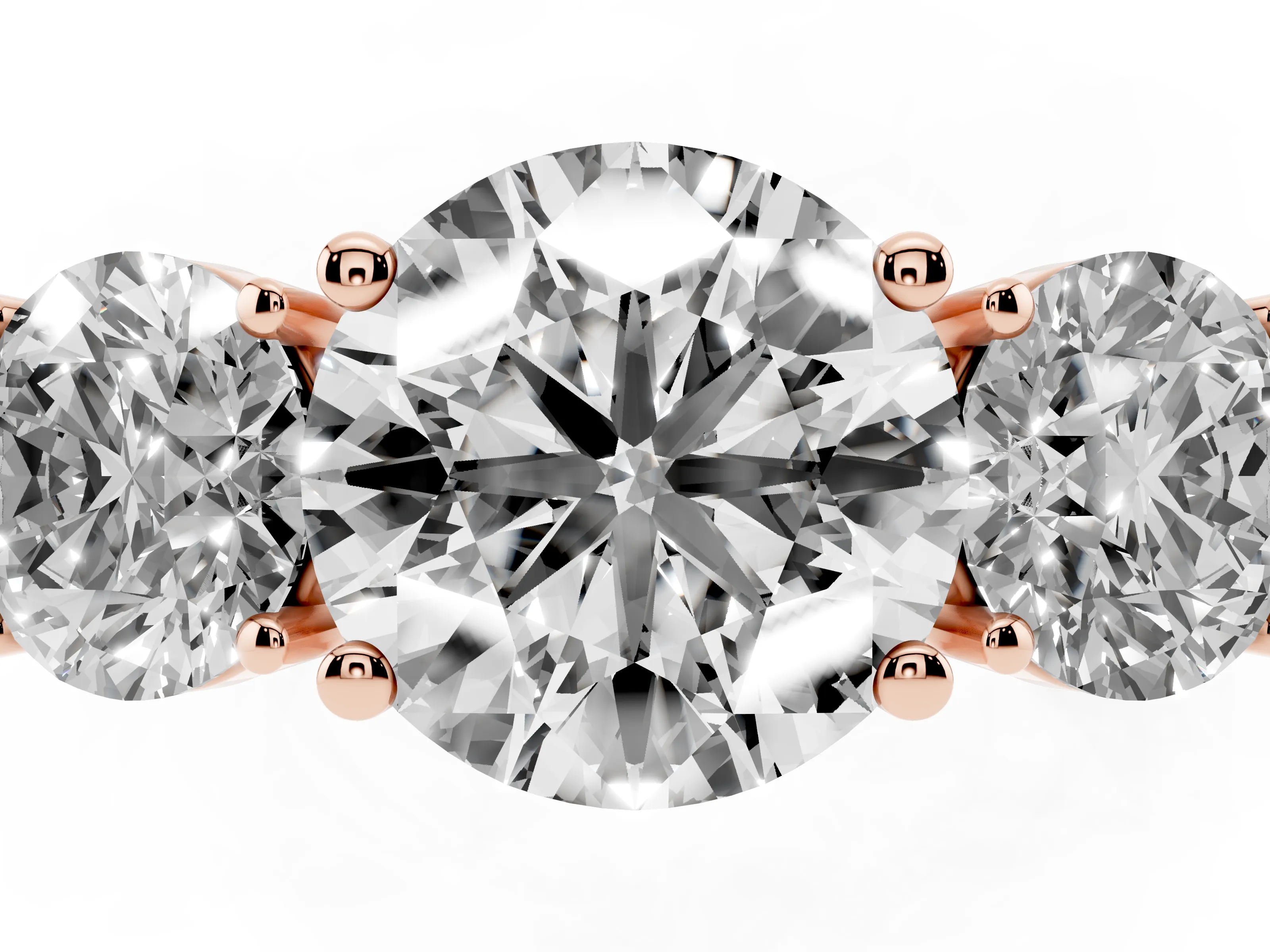 Round Cut Diamond Three-Stone Engagement Ring Set in Rose gold with Flat Band
