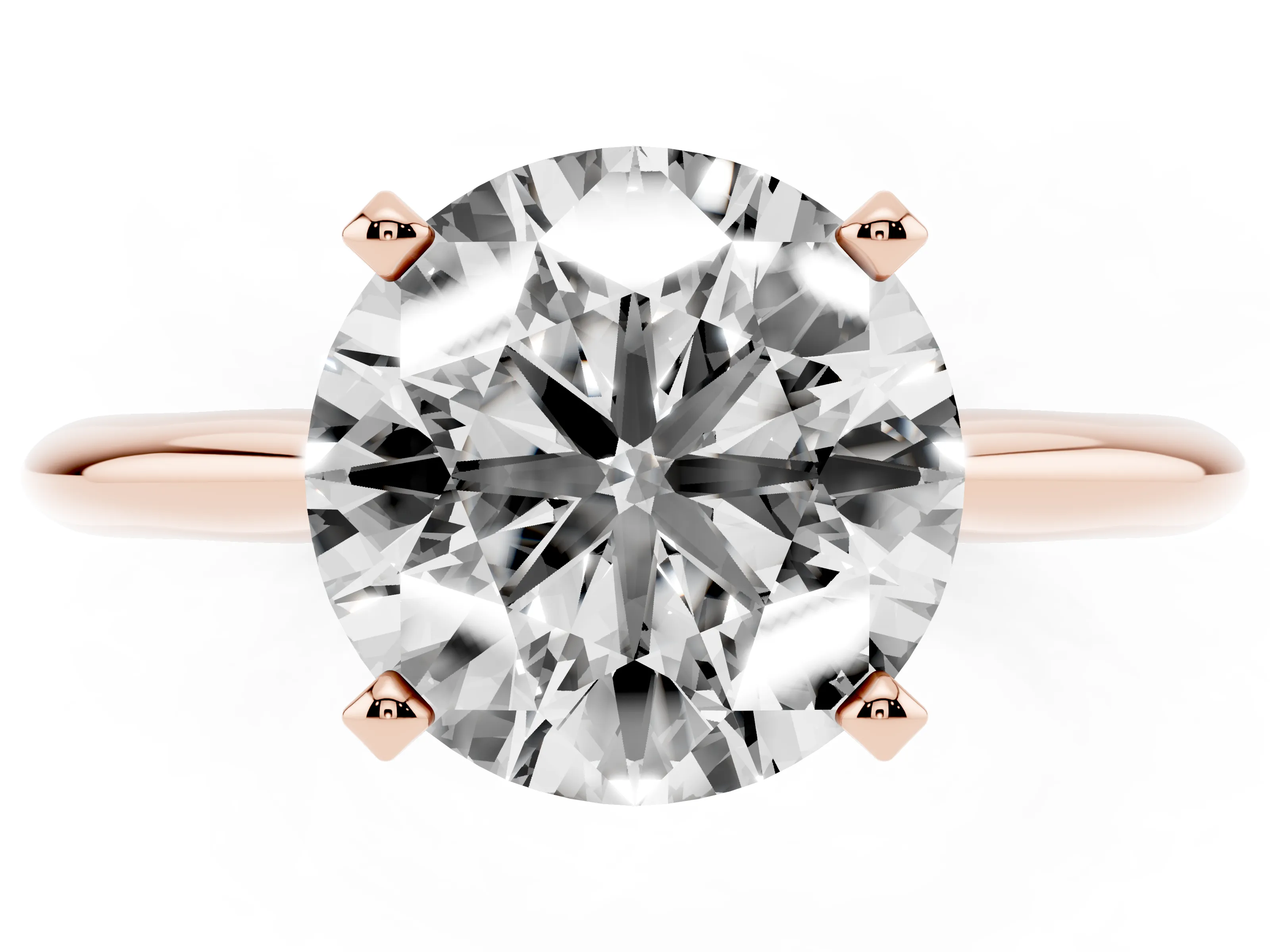Round Cut Diamond Solitaire Ring Set in Rose gold with Prong Setting on a Plain Round Band