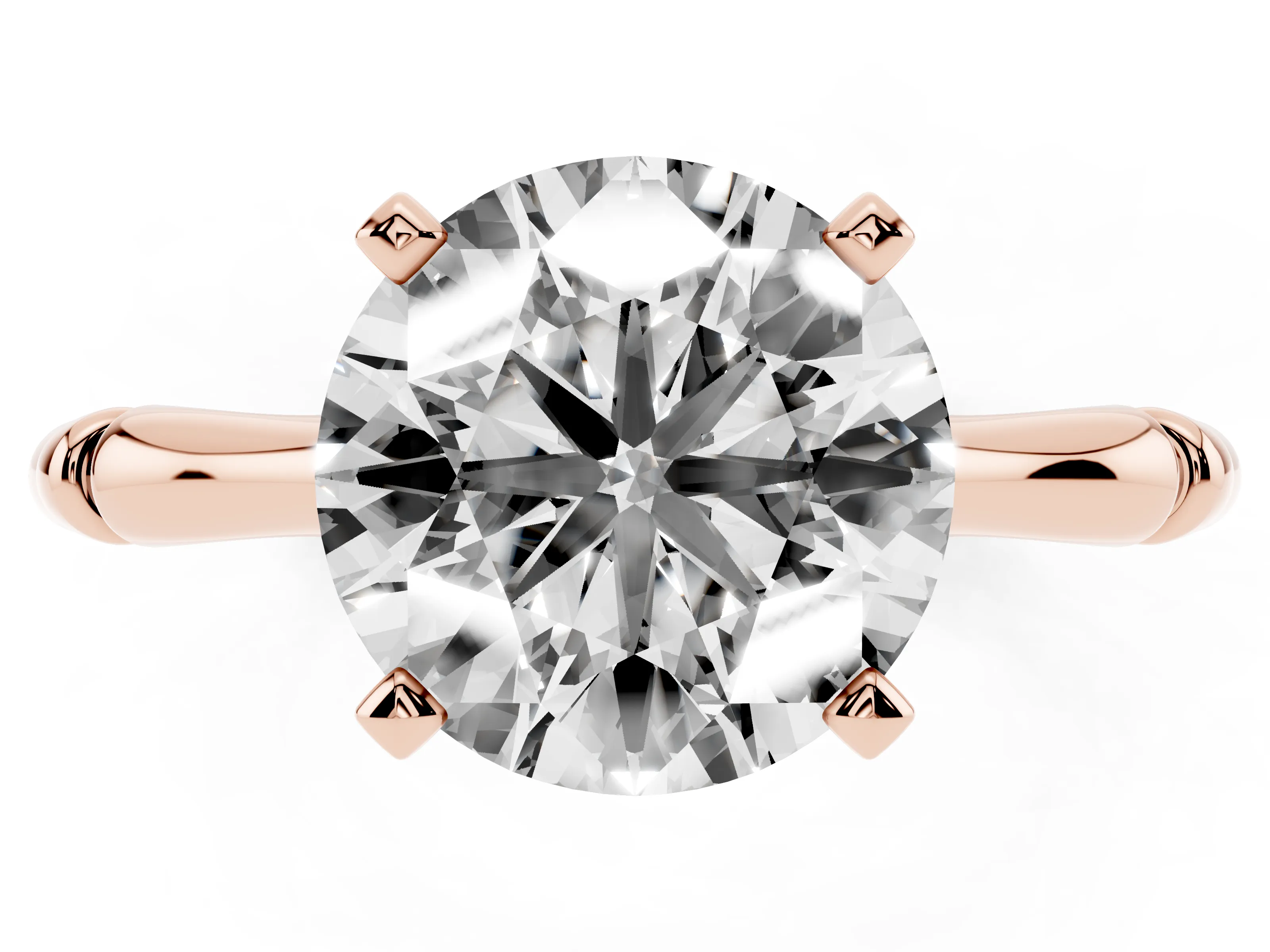 Round Cut Diamond Solitaire Ring Set in Rose gold with Bamboo Band and Prong Setting