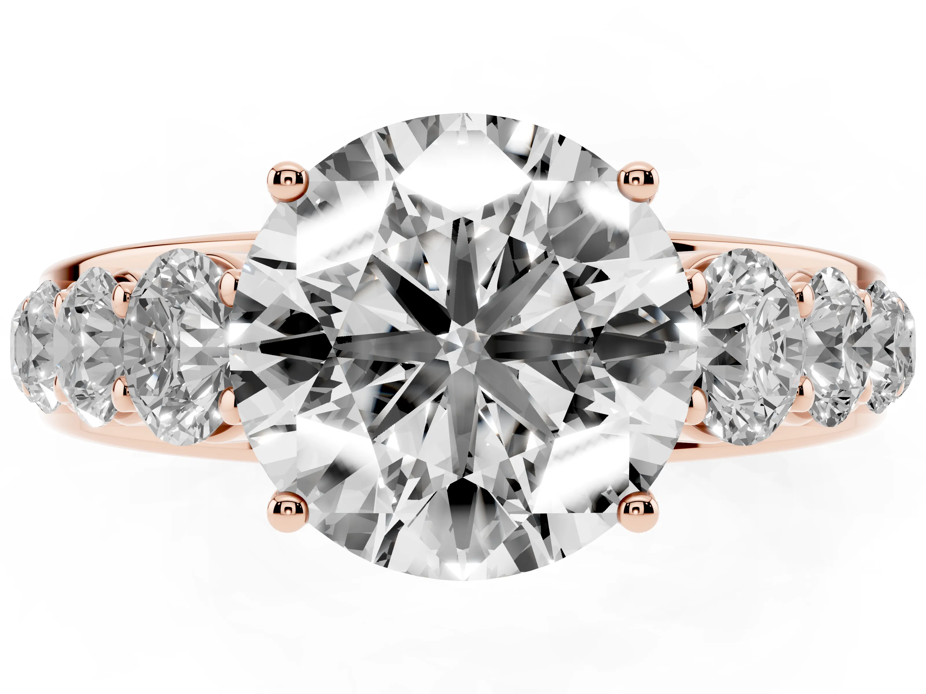 Round Cut Diamond Solitaire Ring Set in Rose gold with Pavé-Set Band and Prong Setting