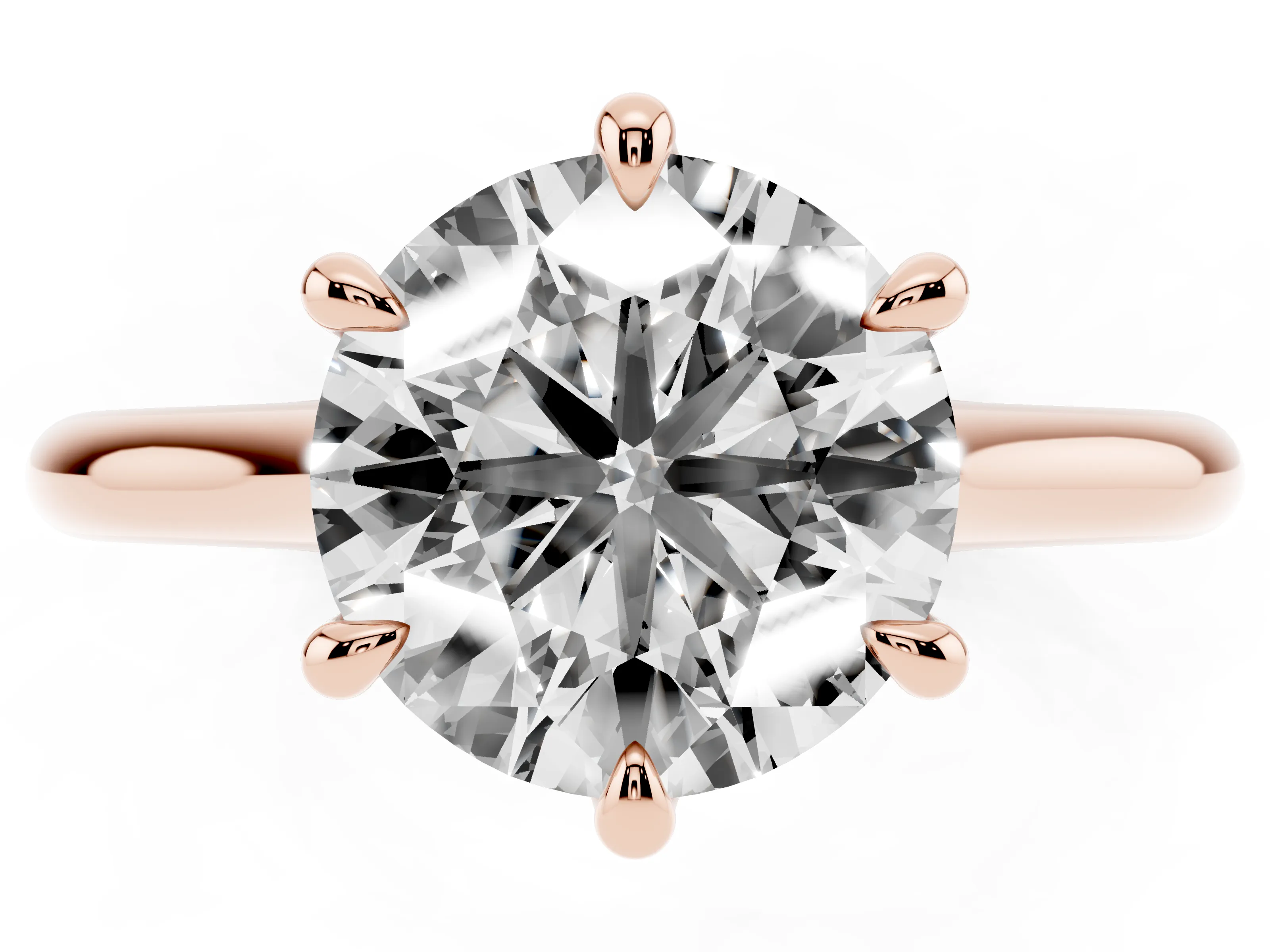 Round Cut Diamond Solitaire Engagement Ring Set in Rose gold with Prong Setting and Plain Classic Band