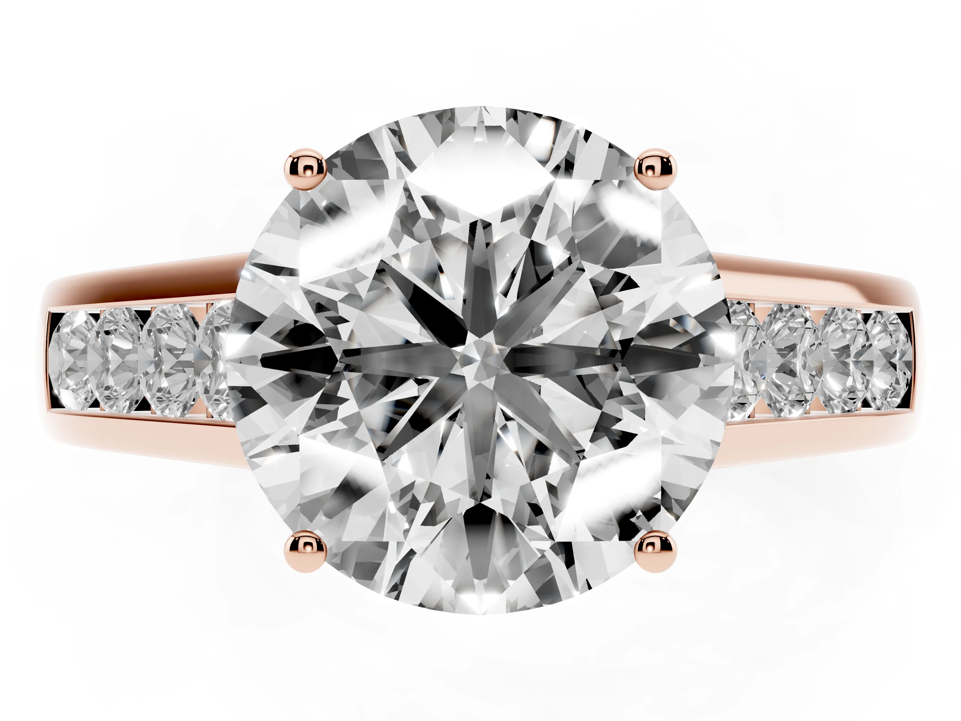Round Cut Diamond Solitaire Channel-Set Engagement Ring Set in Rose gold with Prong Setting