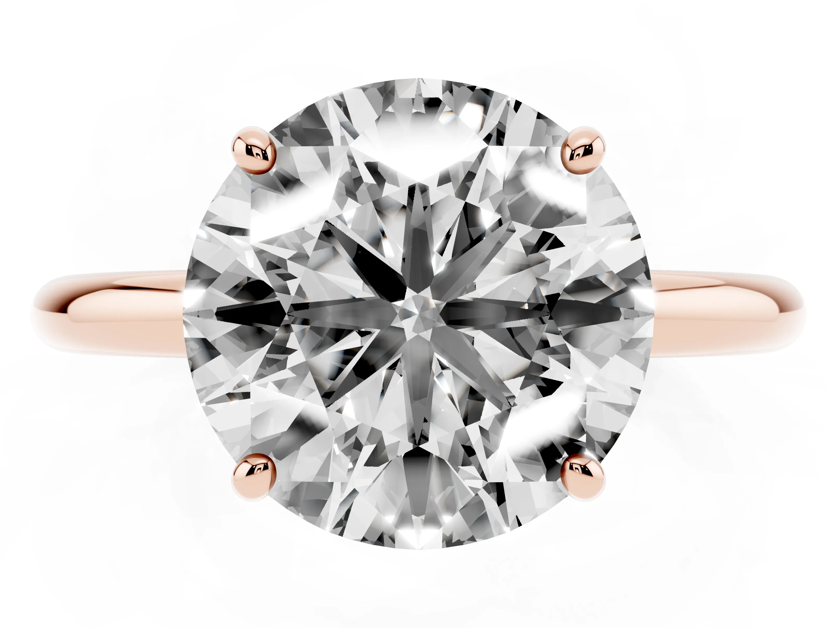 Round Cut Diamond Solitaire Ring Set in Rose gold with Prong Setting on a Polished Plain Band