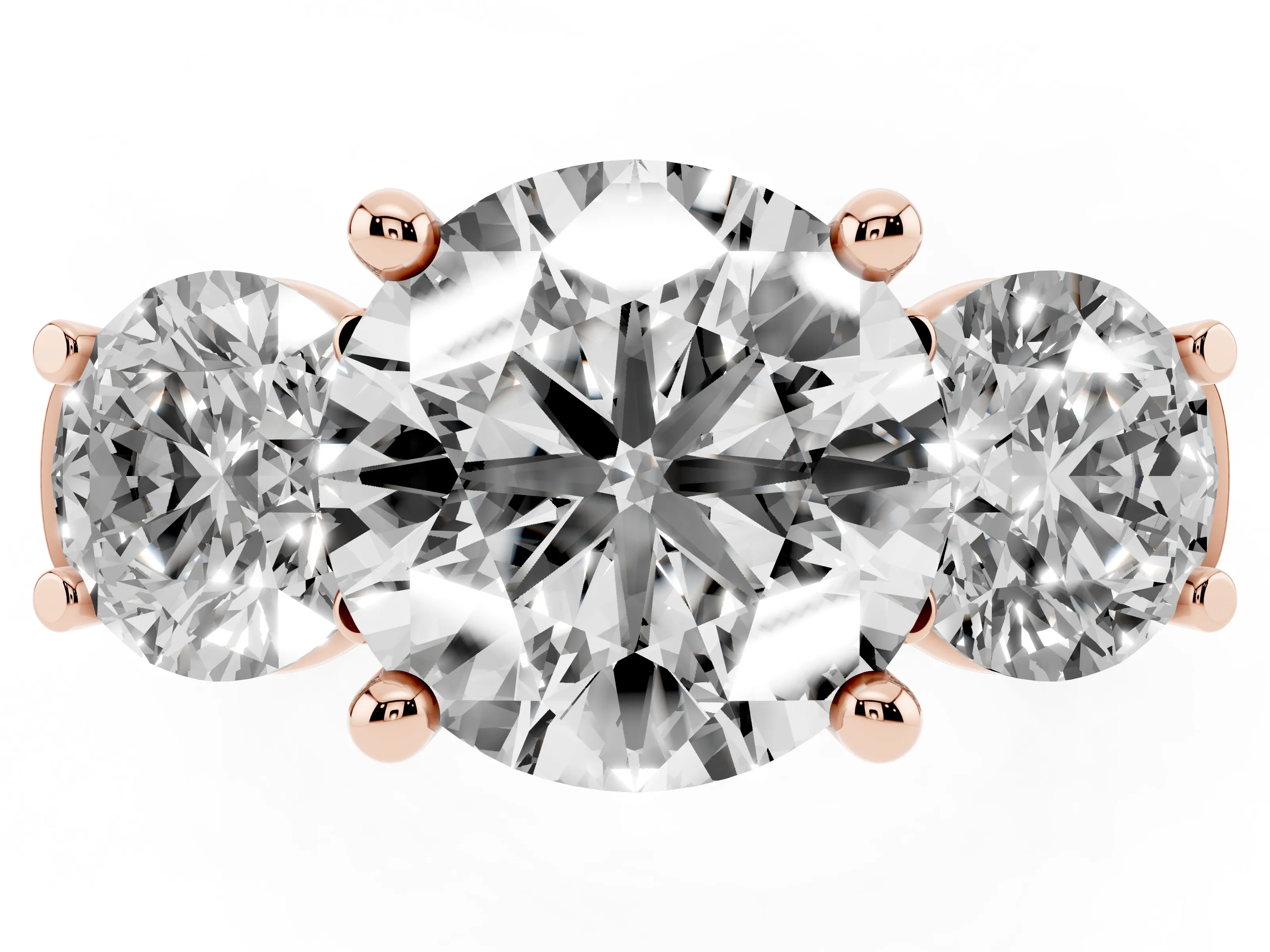 Round Cut Diamond Three-Stone Trellis Ring Set in Rose gold with Comfort Fit Band
