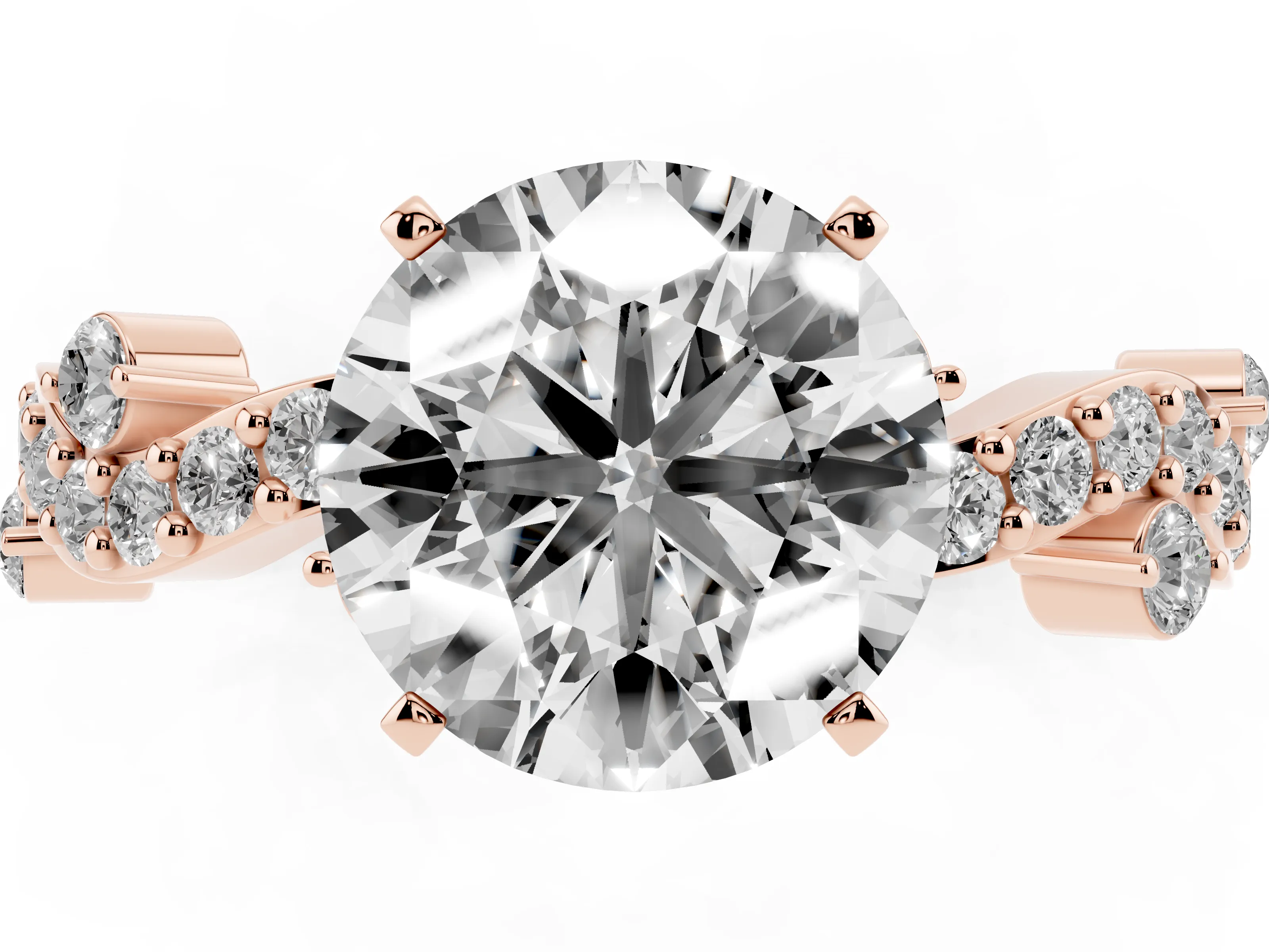 Round Cut Diamond Solitaire Twisted Band Set in Rose gold with Pavé Setting