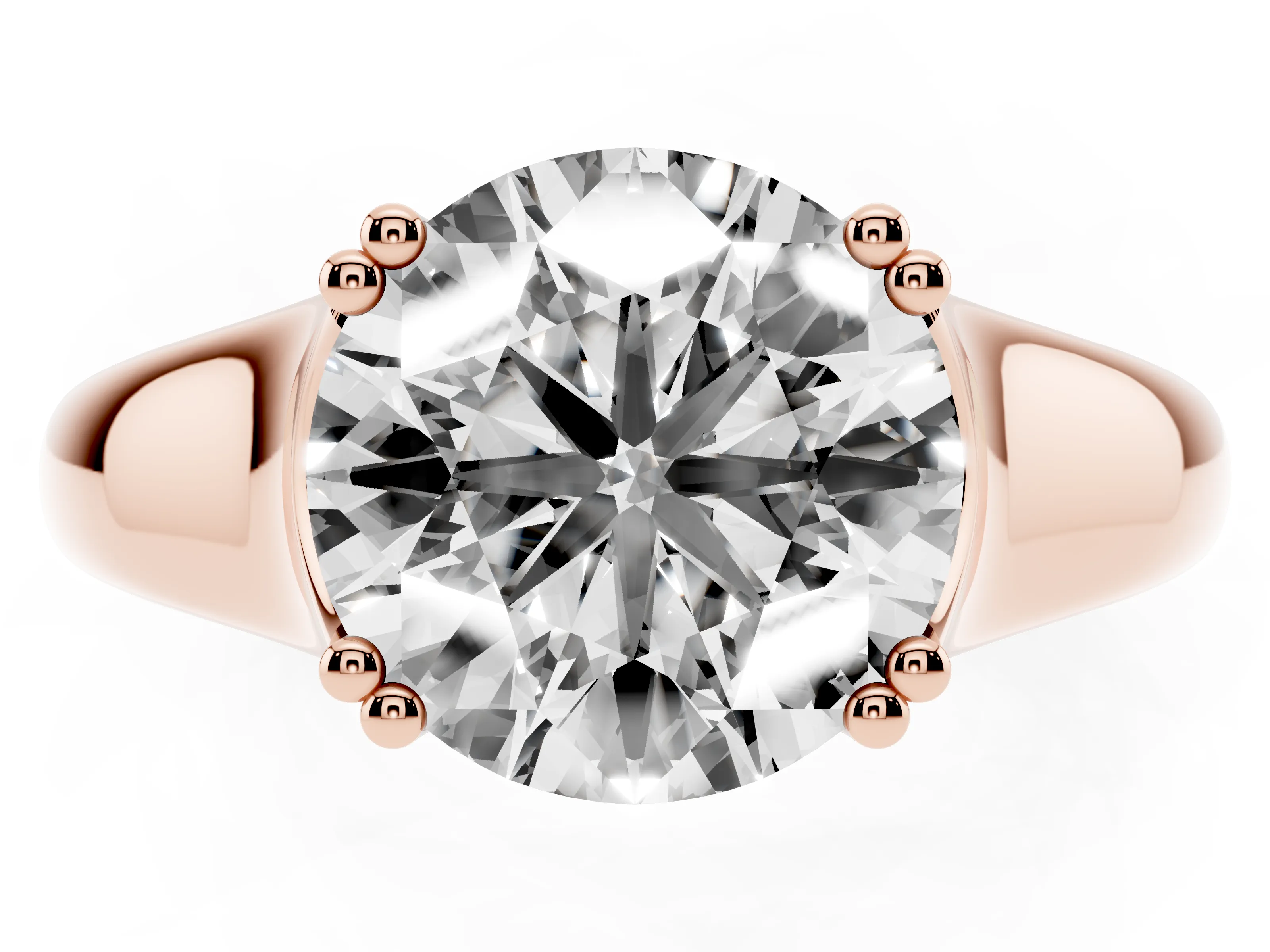 Round Cut Diamond Solitaire Ring Set in Rose gold with Wide Band and Prong Setting
