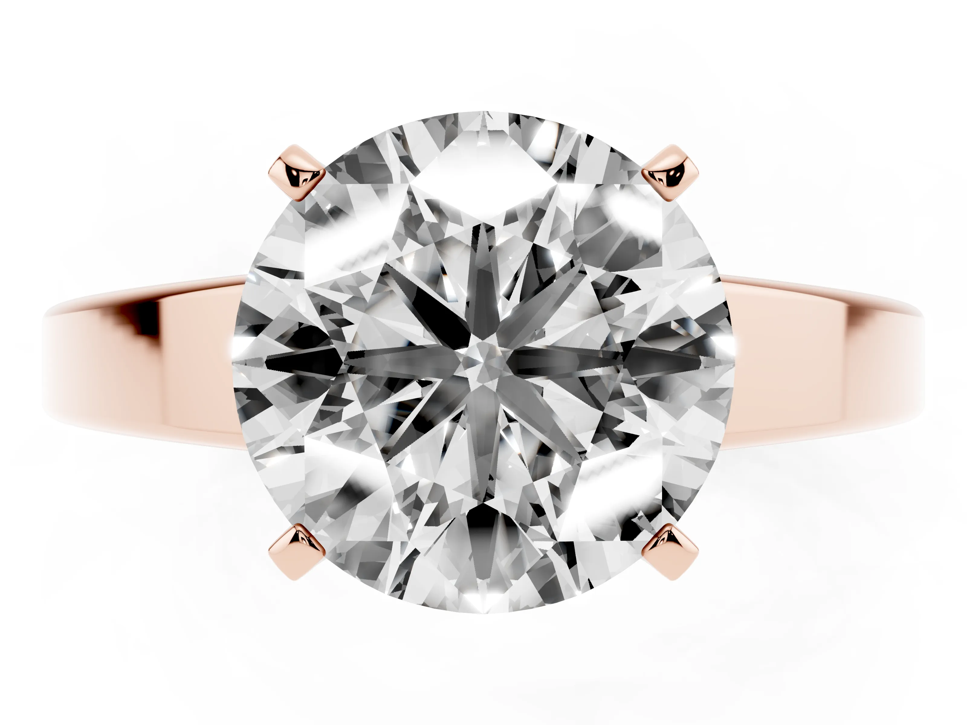 Round Cut Diamond Solitaire Engagement Ring Set in Rose gold with Prong Setting and Tapered Band