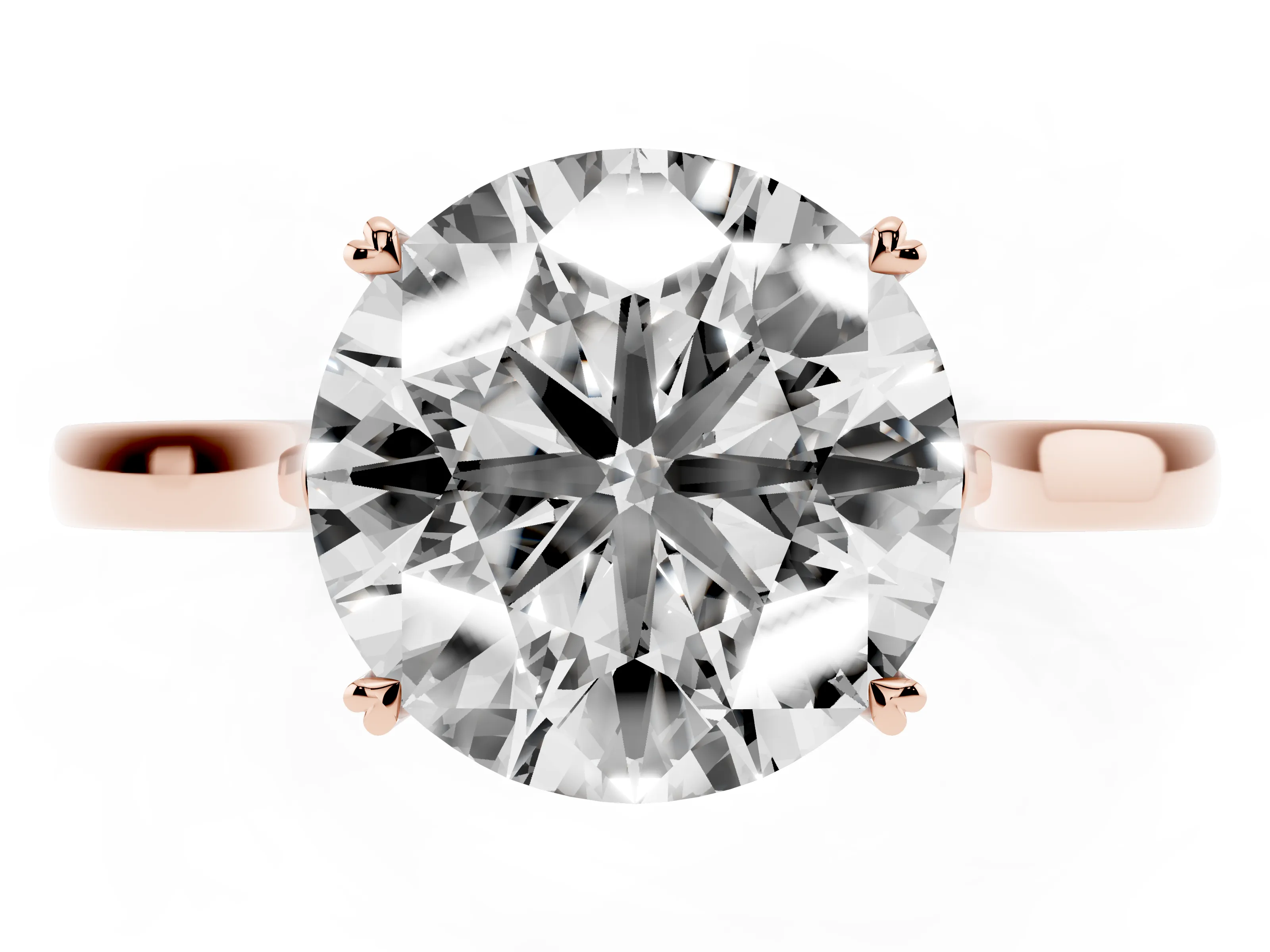 Round Cut Diamond Solitaire Heart Prong Engagement Ring Set in Rose gold with Tapered Band