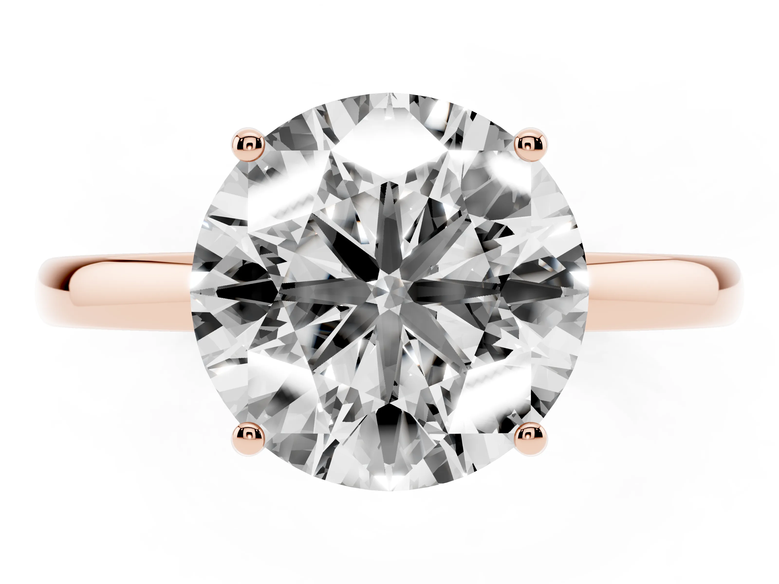 Round Cut Diamond Solitaire Ring Set in Rose gold with Plain Band and Prong Setting