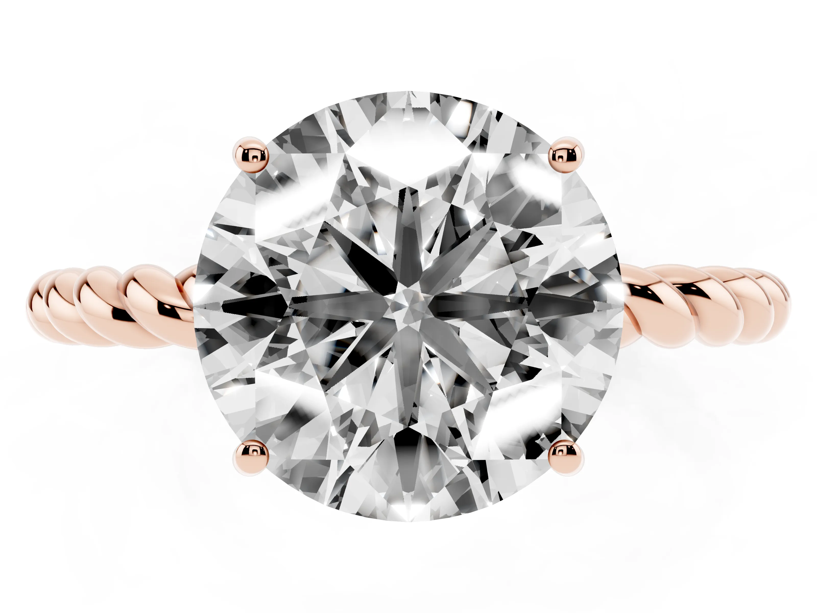 Round Cut Diamond Solitaire Ring Set in Rose gold with Twist Band and Prong Setting