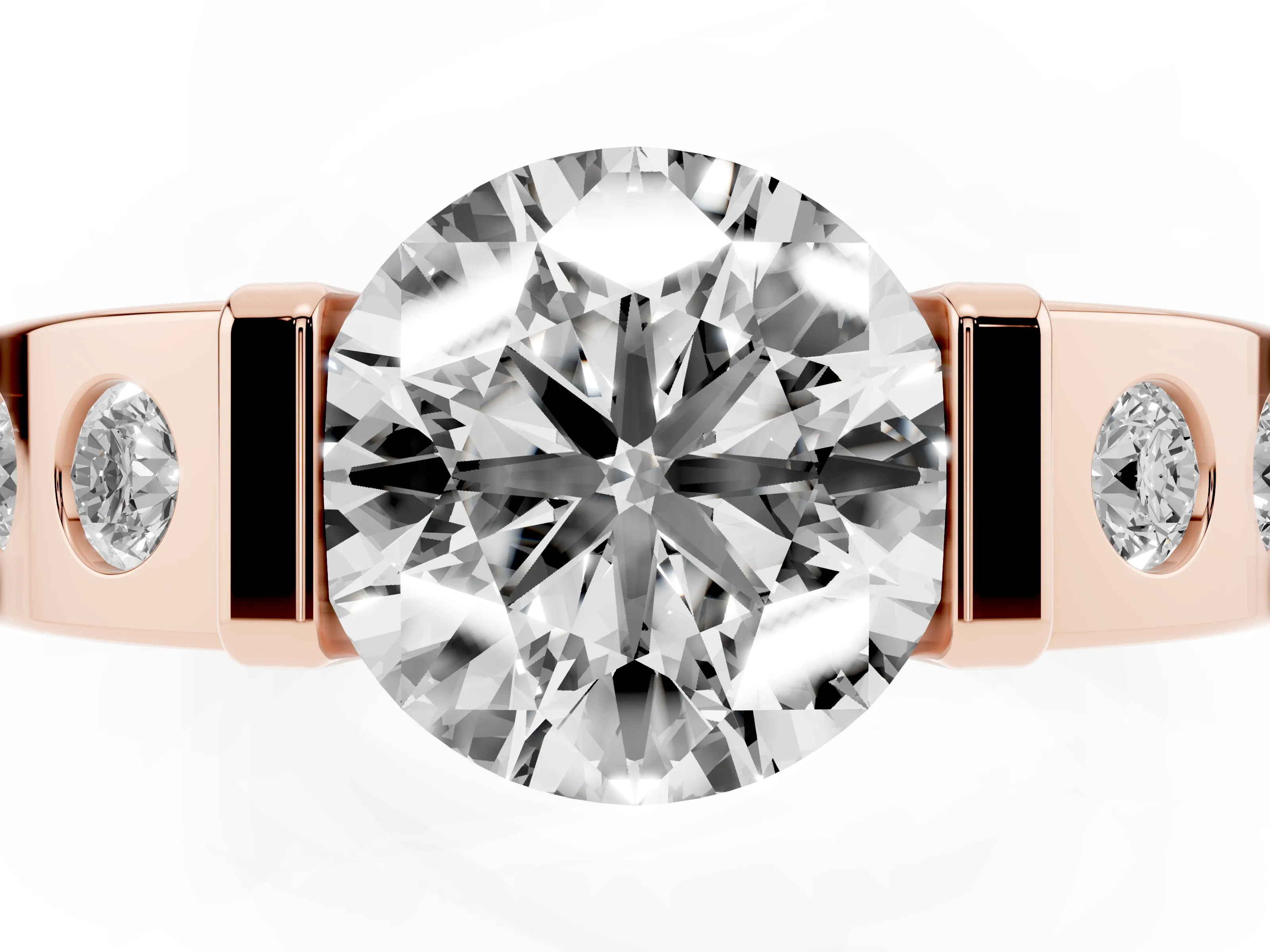 Round Cut Diamond Channel-Set Band Ring Set in Rose gold with Bezel Prong Setting