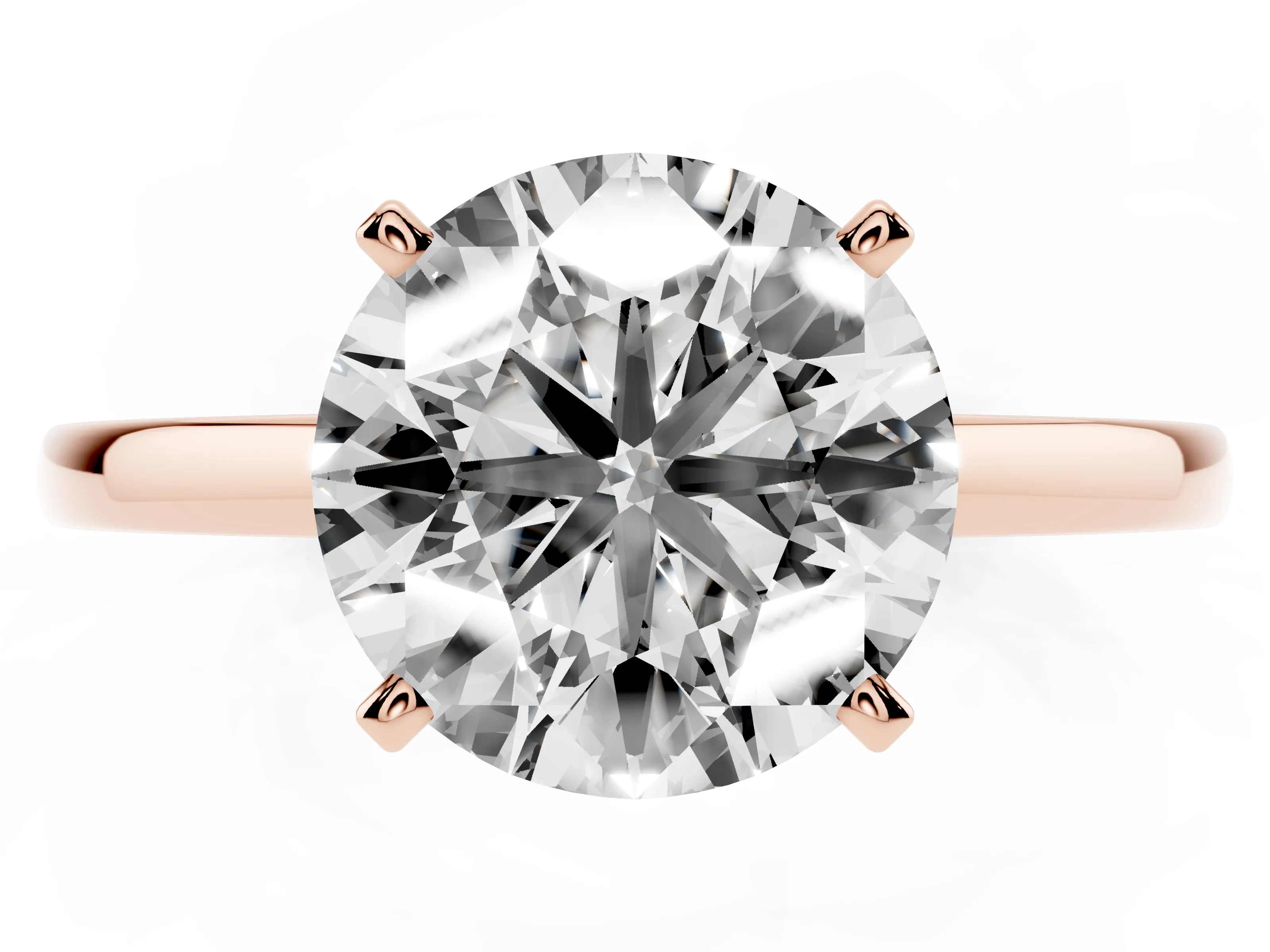 Round Cut Diamond Solitaire Engagement Ring Set in Rose gold with Prong Setting on a Classic Band