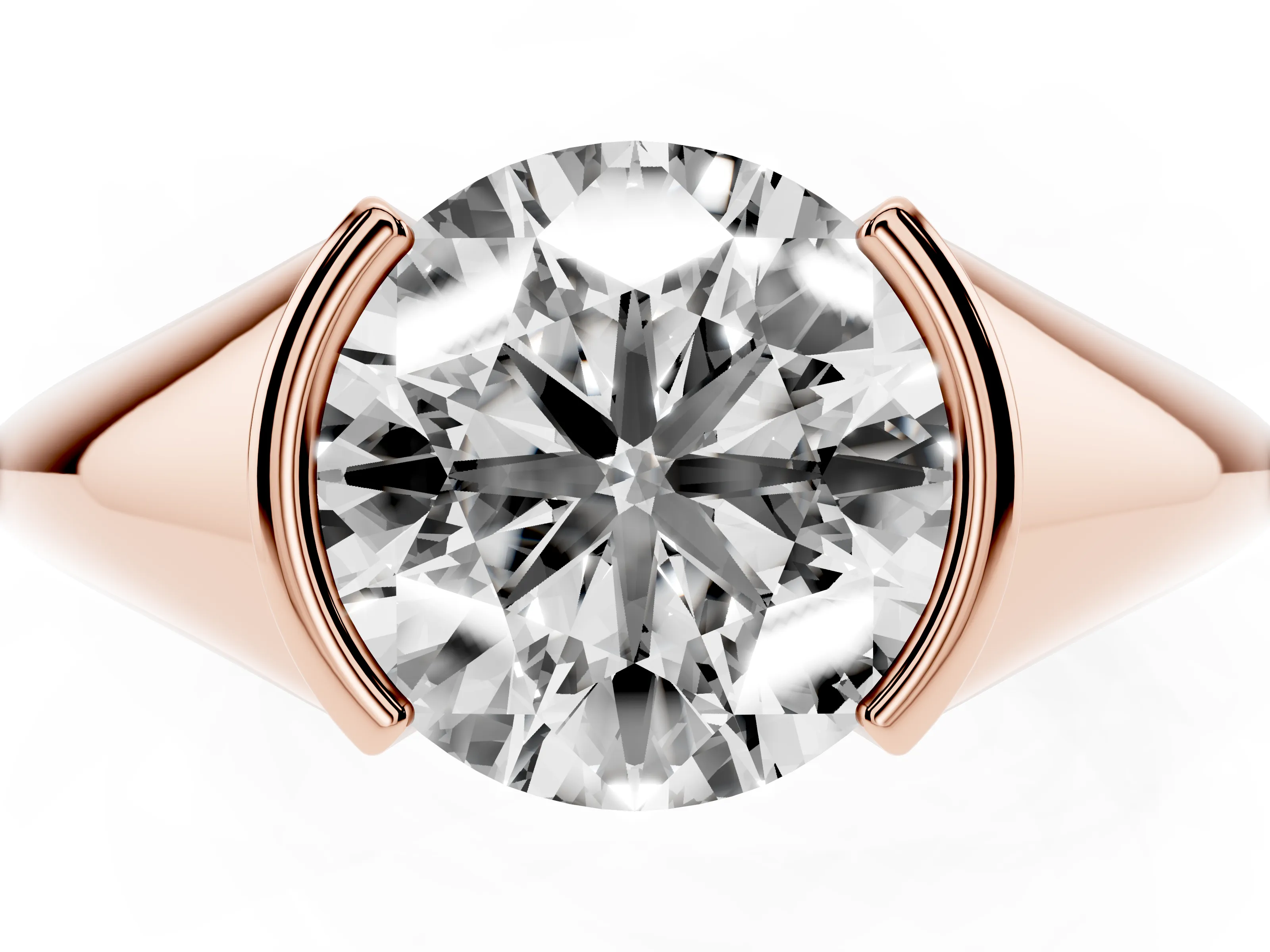 Round Cut Diamond Solitaire Tension Set Ring Set in Rose gold