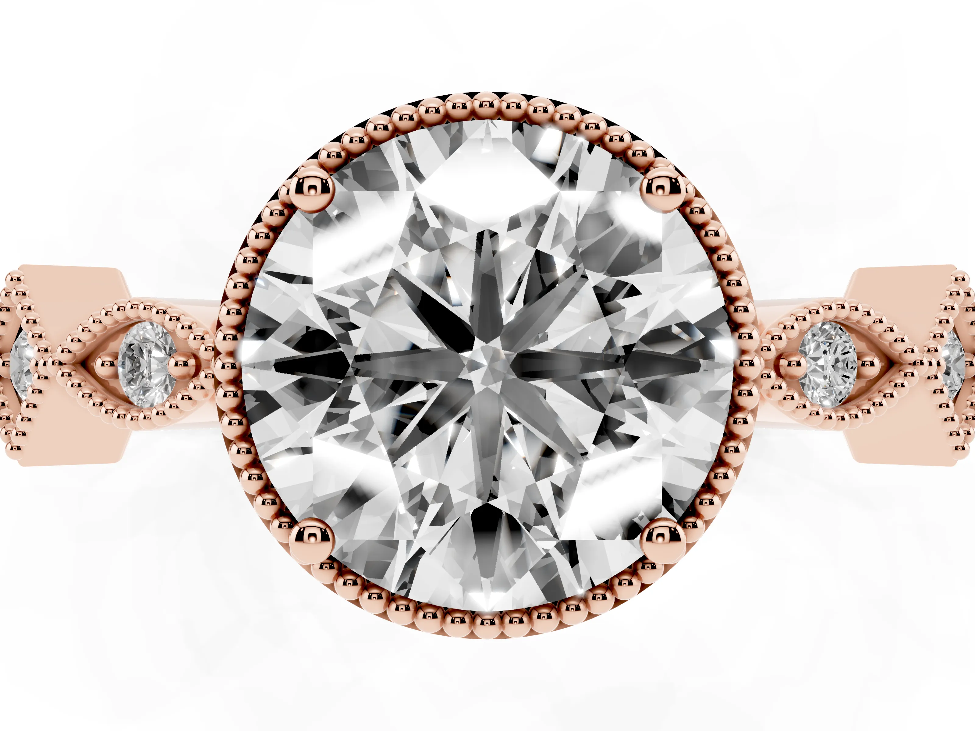 Round Cut Diamond Milgrain Marquise Twist Band Ring Set in Rose gold with Prong Setting