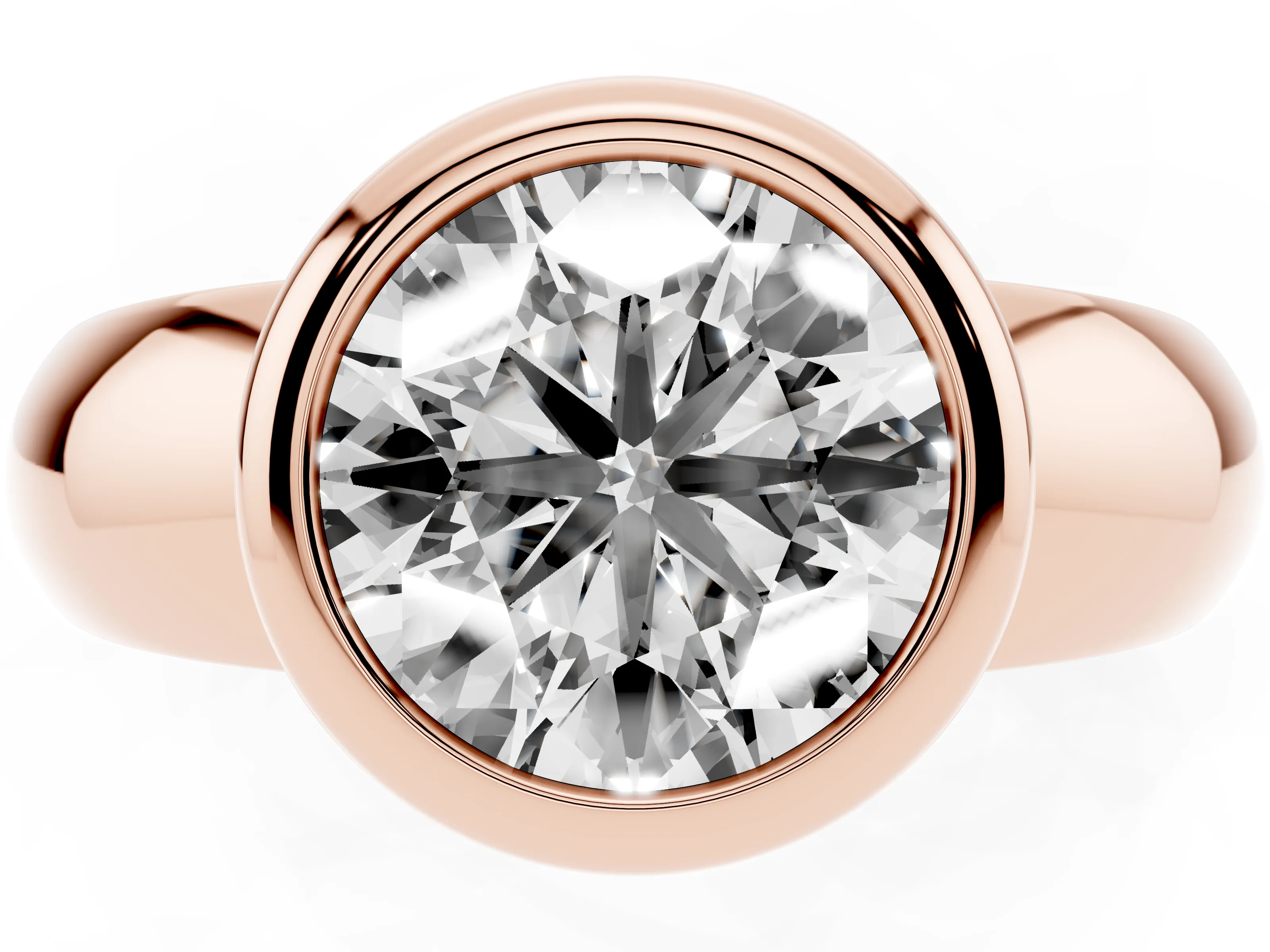 Bezel Set Round Cut Diamond Solitaire Ring Set in Rose gold with Wide Band