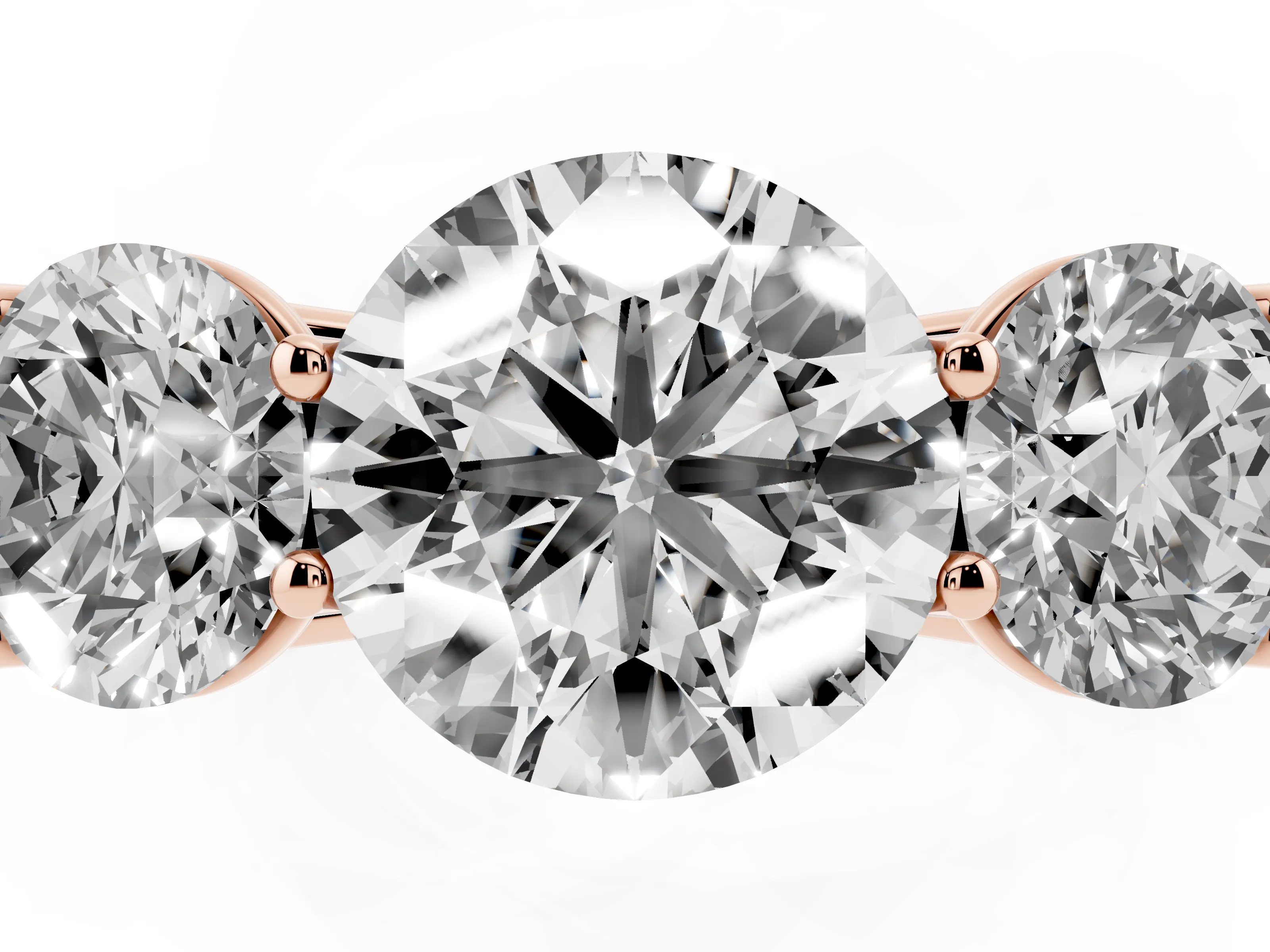Round Cut Diamond Three-Stone Ring Set in Rose gold with Plain Polished Band