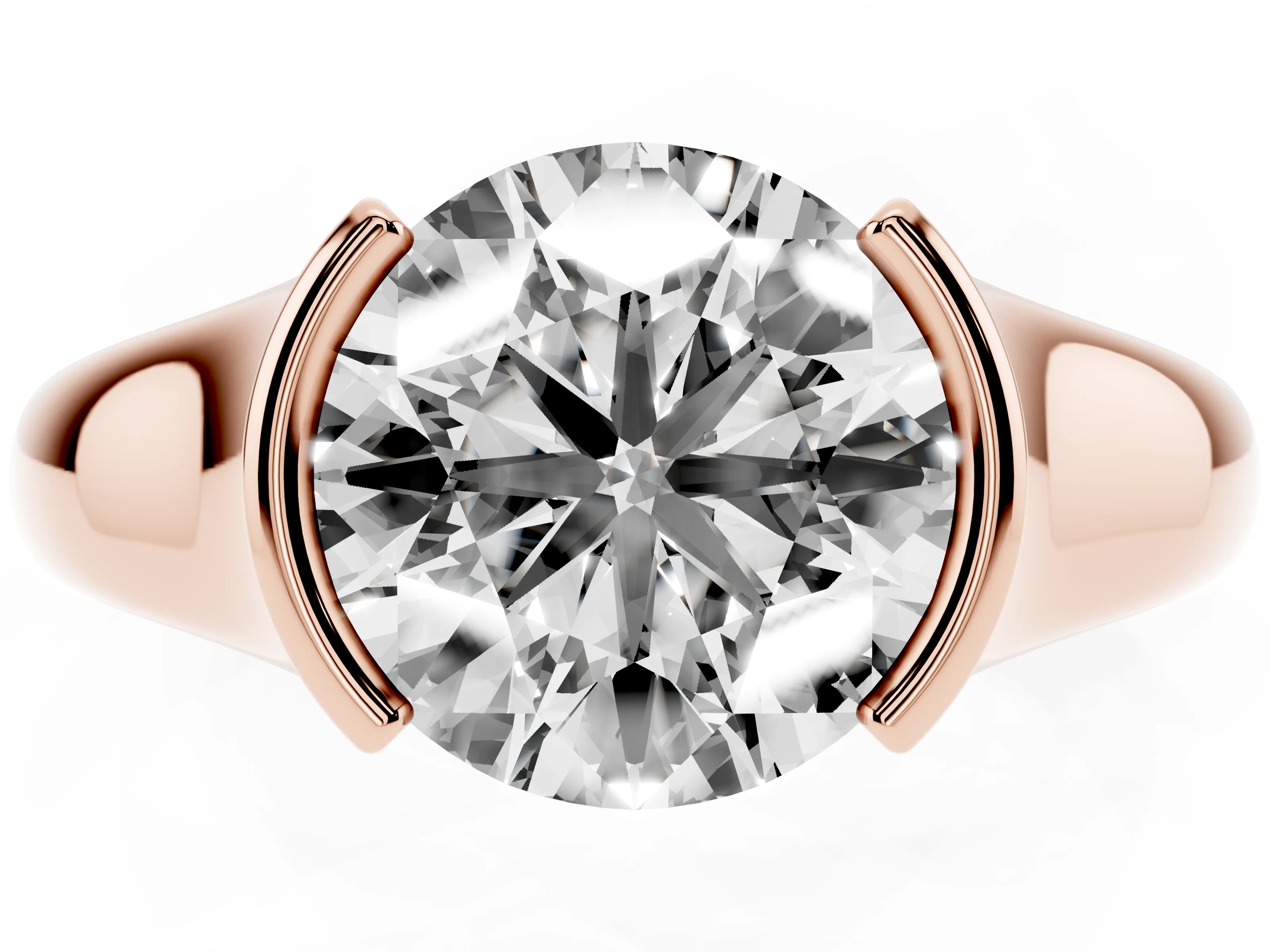 Round Cut Diamond Solitaire Tension Set Ring Set in Rose gold with Split Shank Band
