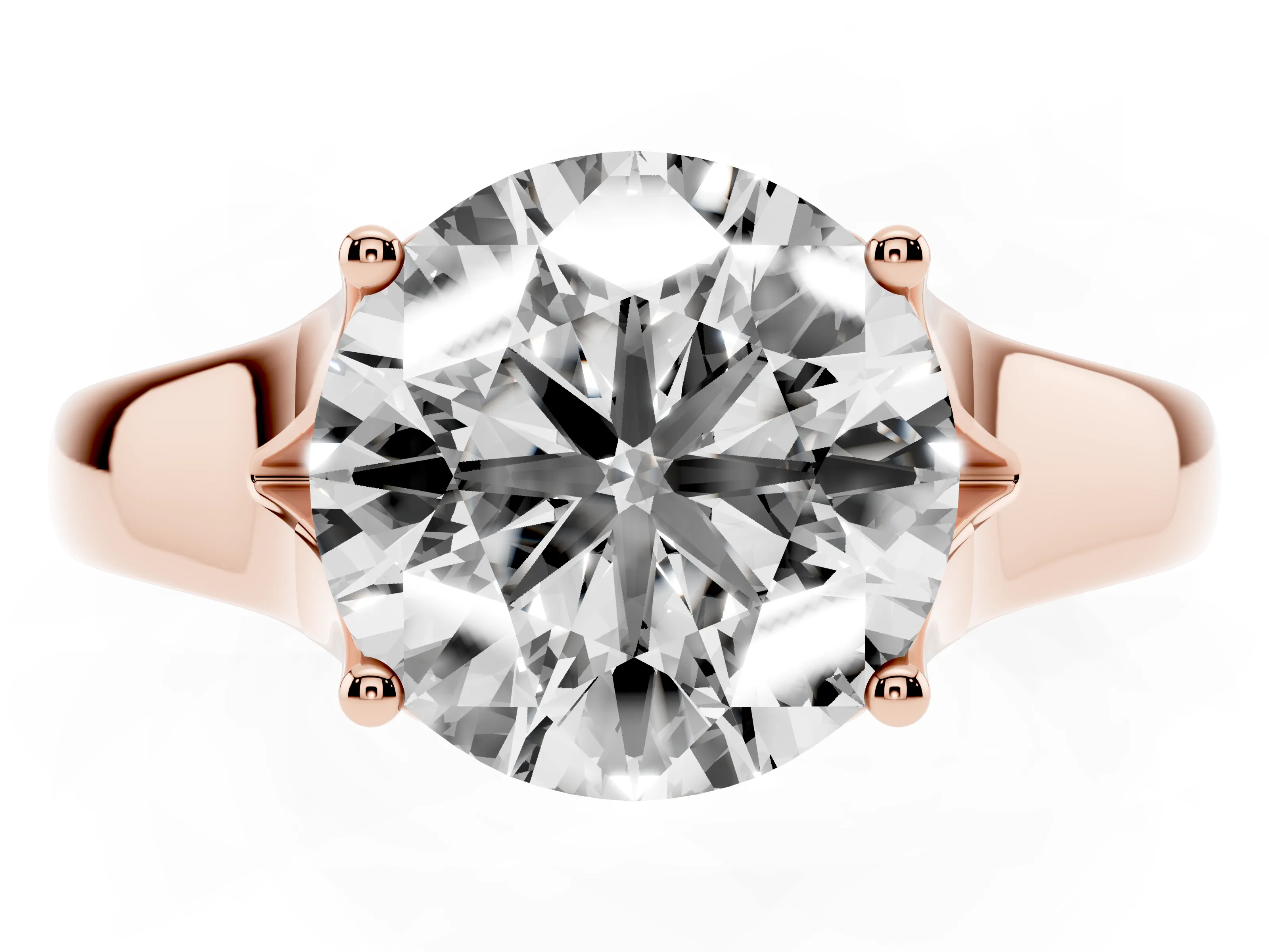 Round Cut Diamond Solitaire Ring Set in Rose gold with Arched Cathedral Band and Prong Setting