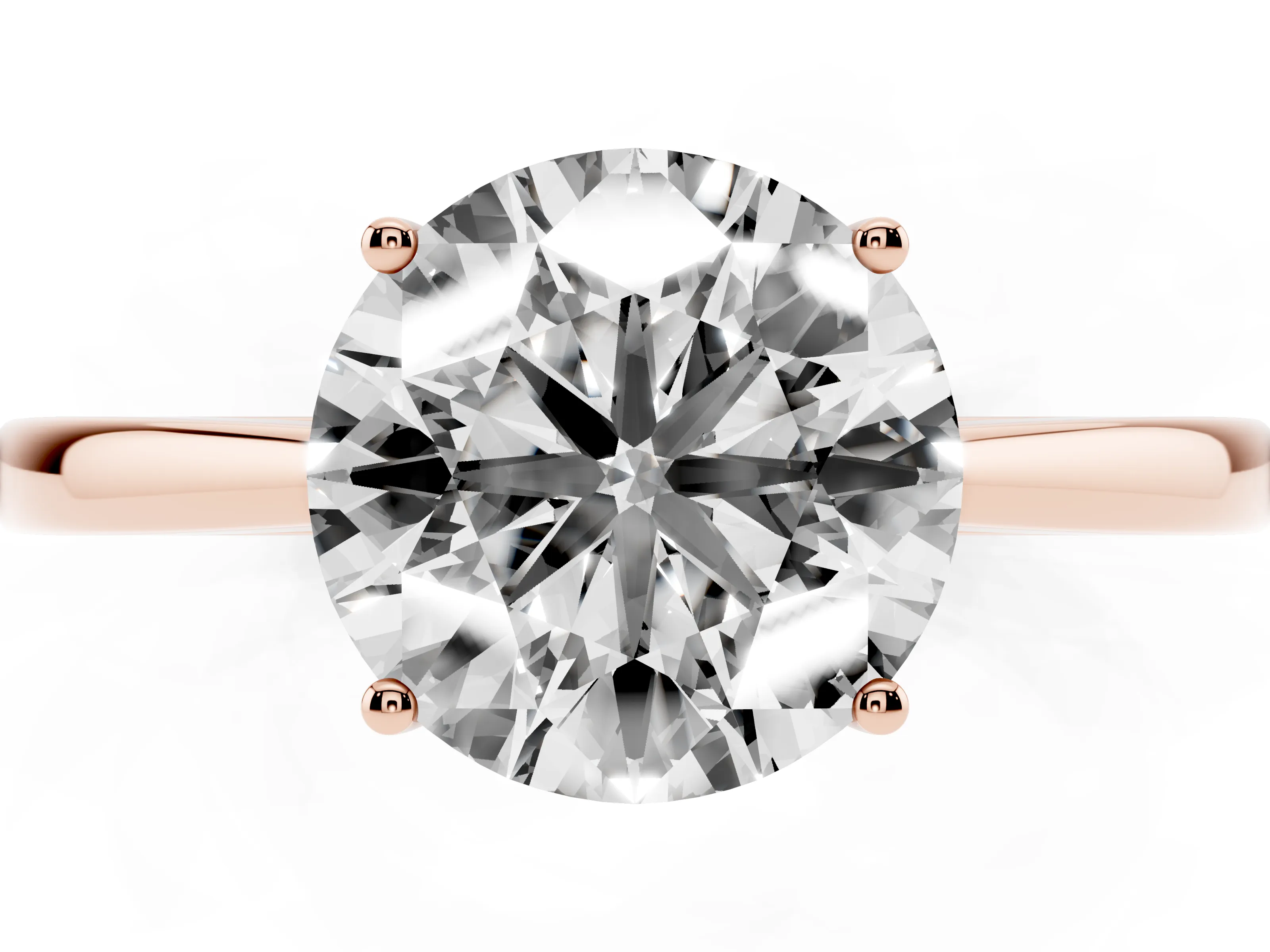 Round Cut Diamond Solitaire Ring Set in Rose gold with Split Shank and Prong Setting