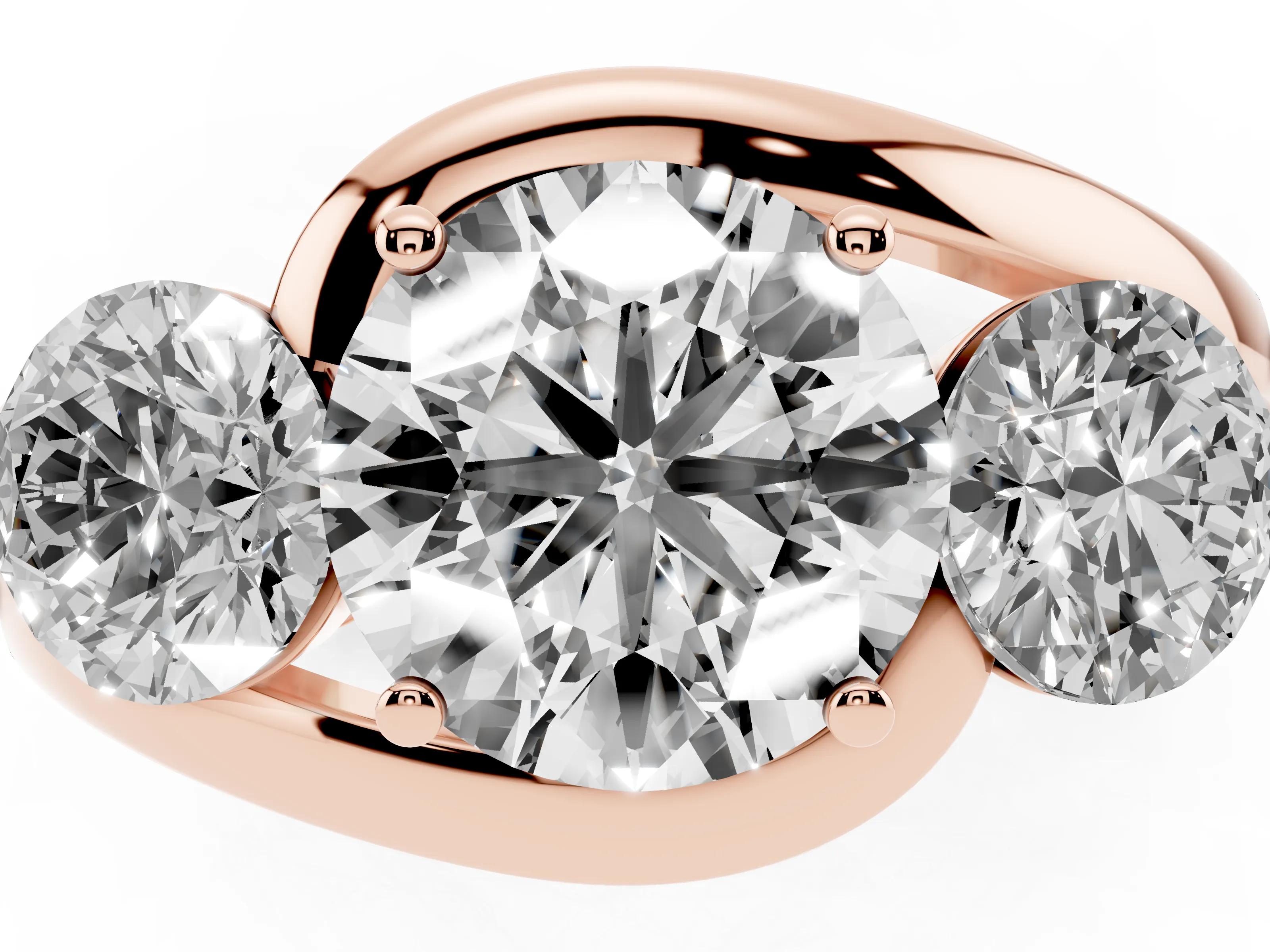Round Cut Diamond Three-Stone Ring Set in Rose gold with Plain Split Shank