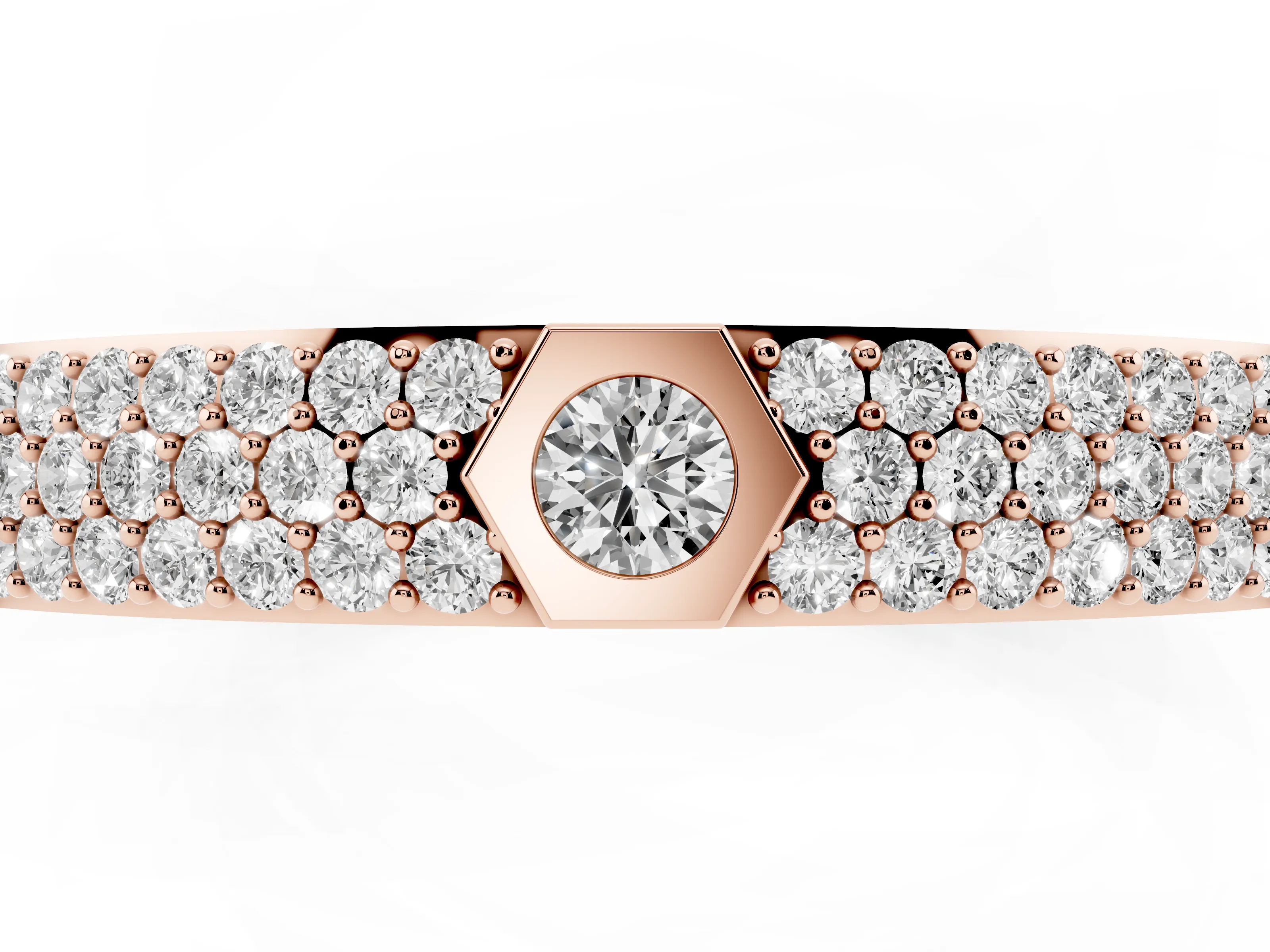 Round Diamond Pavé Promise Ring Set in Rose gold with Round Accent Stations