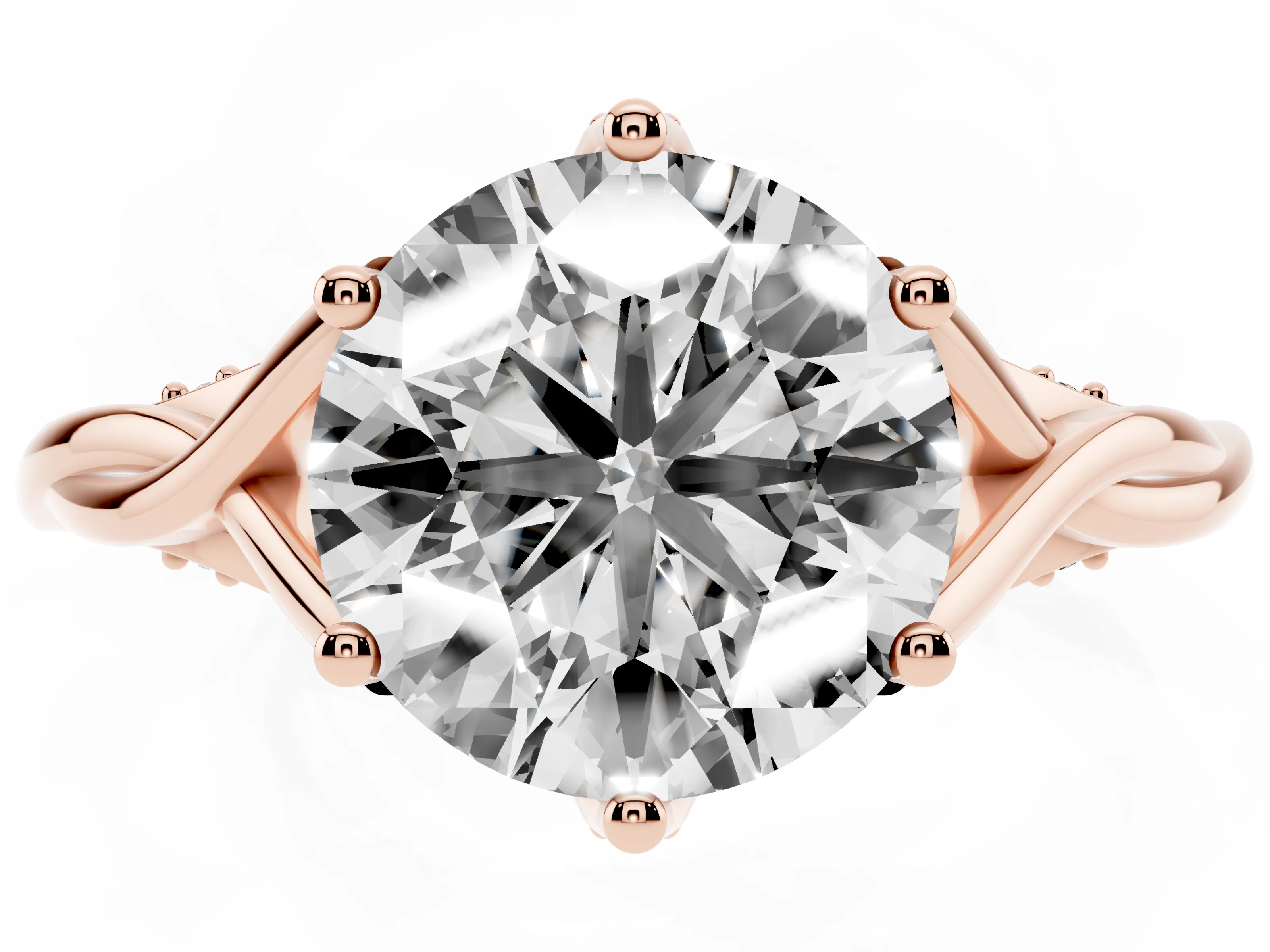 Round Cut Diamond Intertwined Twist Band Solitaire Ring Set in Rose gold with Prong Setting