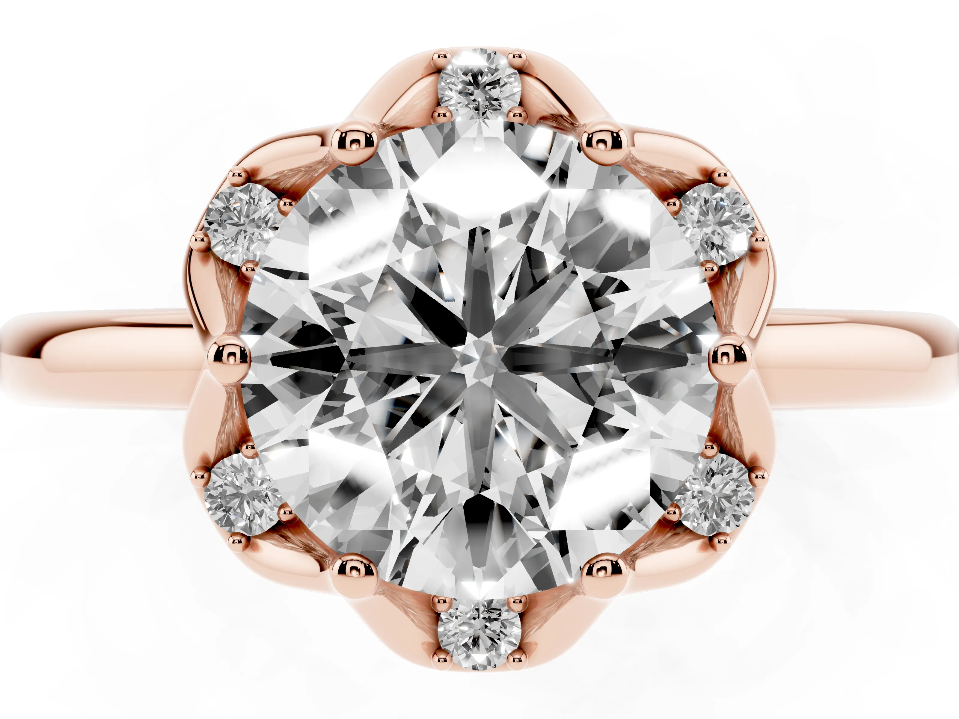 Round Cut Diamond Round Cluster Halo Ring Set in Rose gold with Solitaire Band and Prong Setting