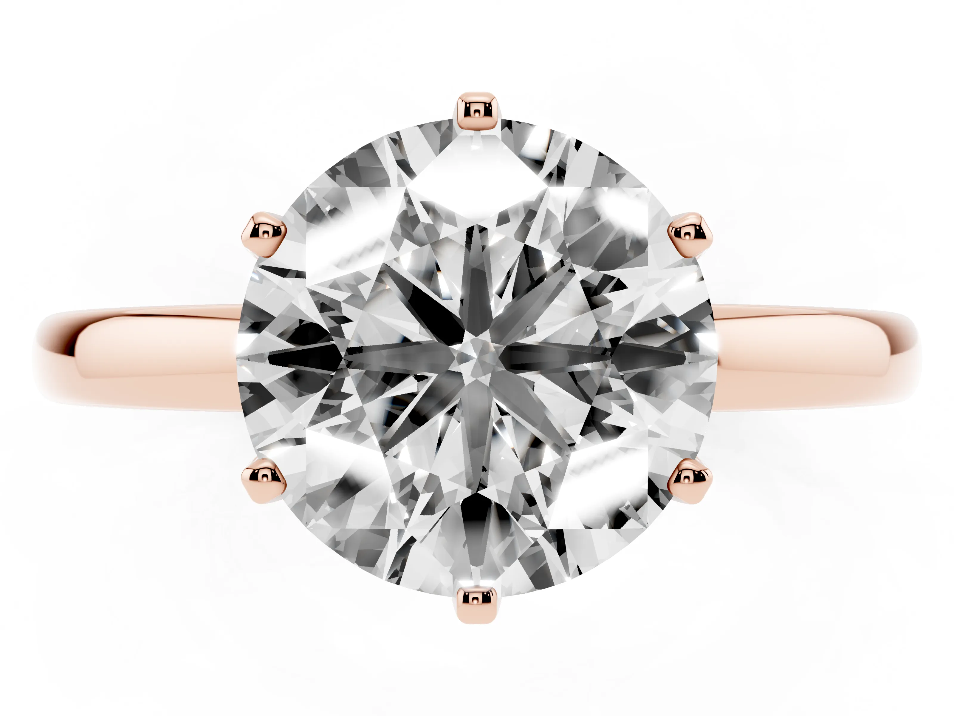 Round Cut Diamond Solitaire Ring Set in Rose gold with Raised Prong Setting on a Classic Band