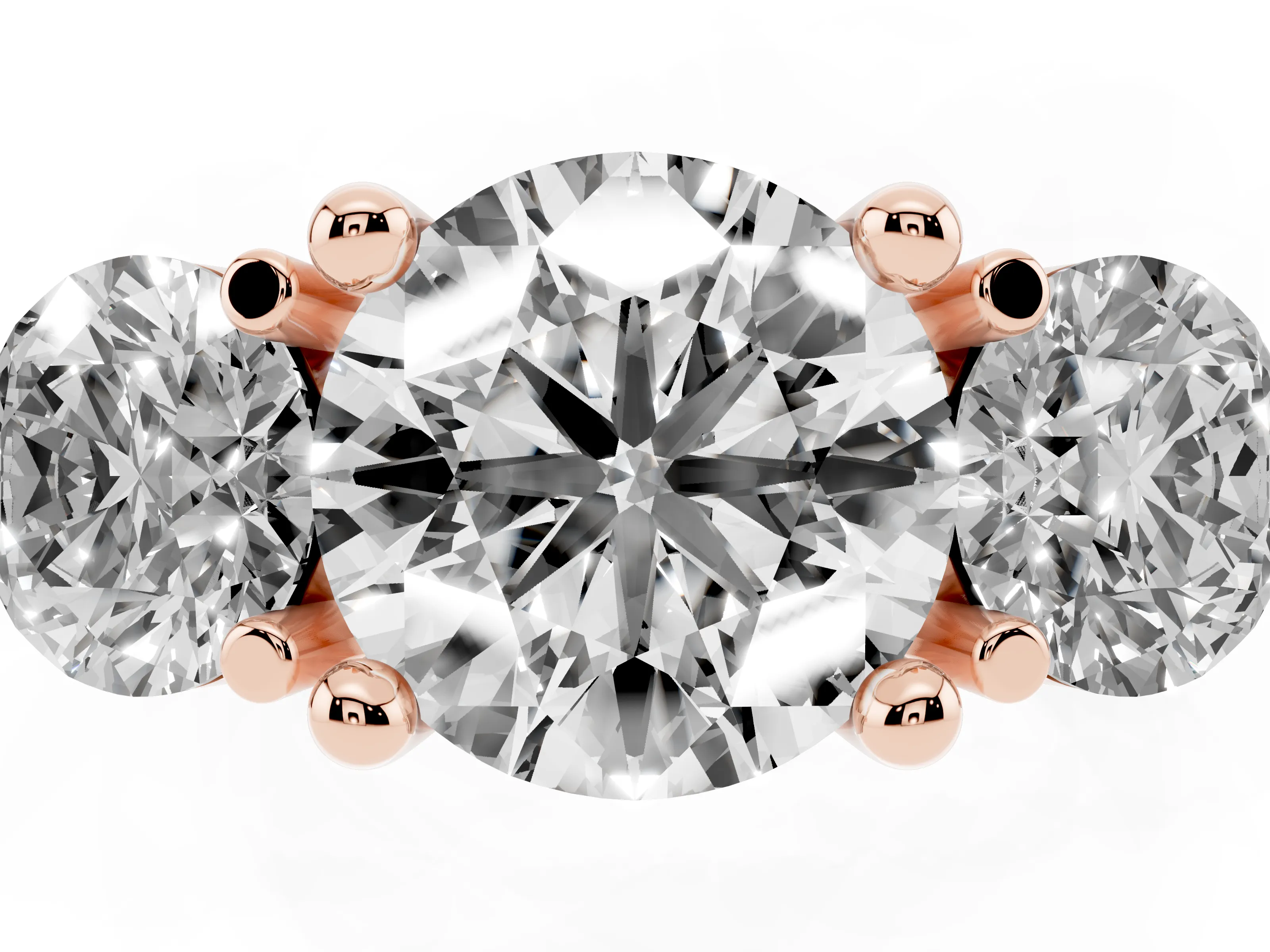 Round Cut Diamond Three-Stone Ring Set in Rose gold with Prong Setting and Classic Band