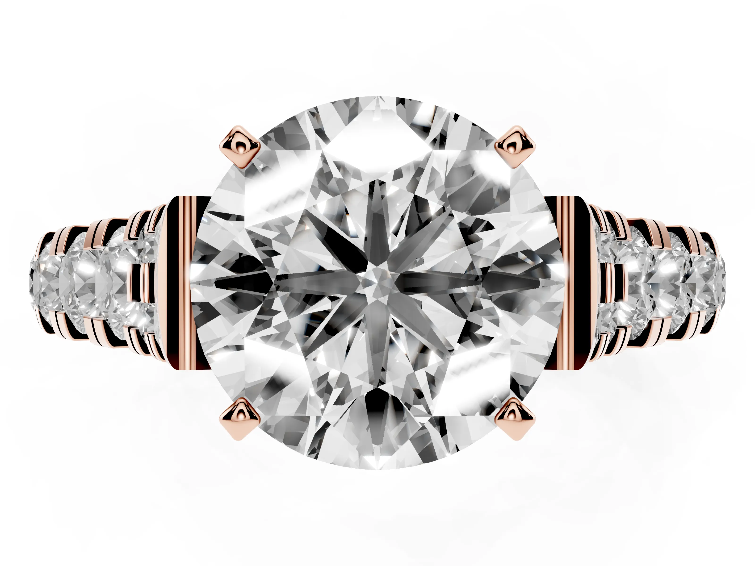 Round Cut Diamond Classic Solitaire Ring Set in Rose gold with Pavé Band and Prong Setting