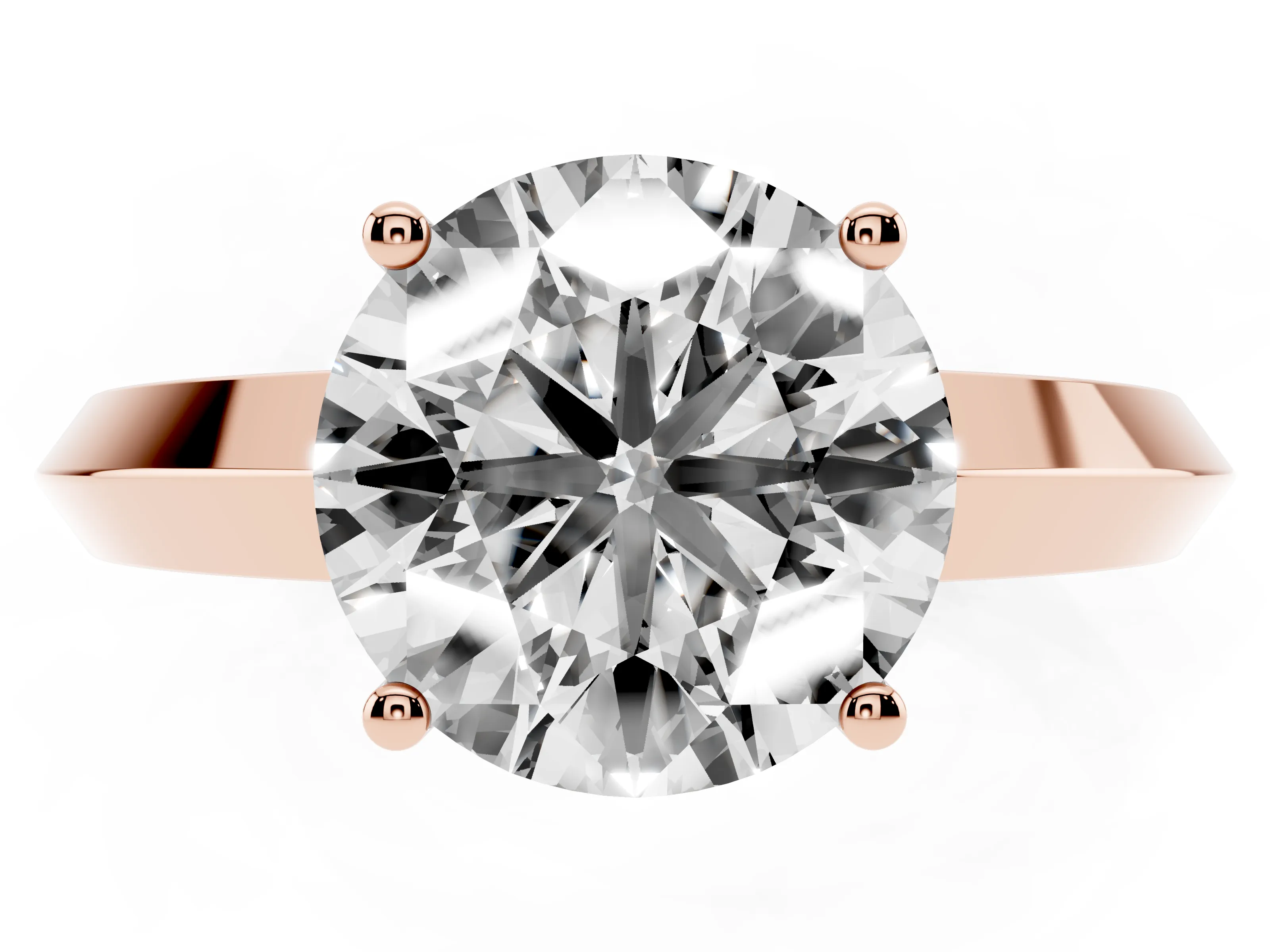 Round Cut Diamond Solitaire Engagement Ring Set in Rose gold with Flat Band and Prong Setting