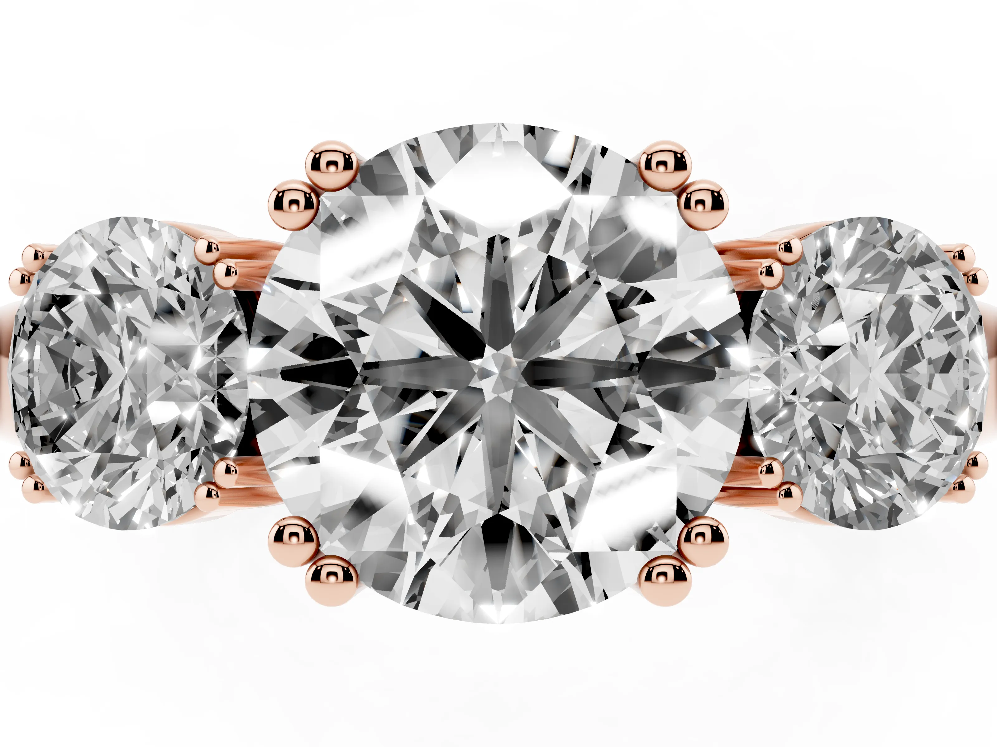 Round Cut Diamond Three-Stone Ring Set in Rose gold with Polished Channel-Set Band