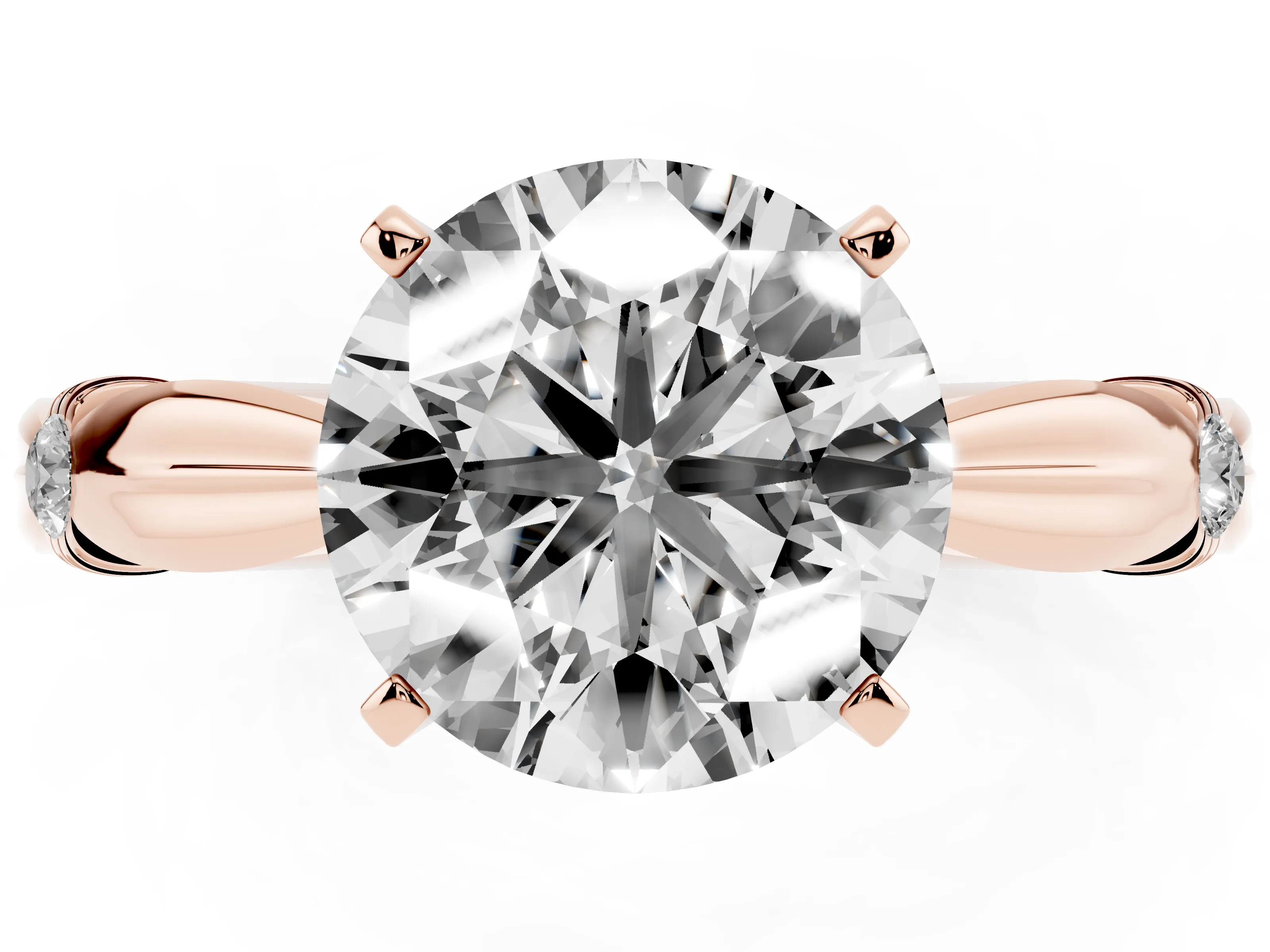 Round Cut Diamond Solitaire Twisted Band Ring Set in Rose gold with Accent Stones and Prong Setting