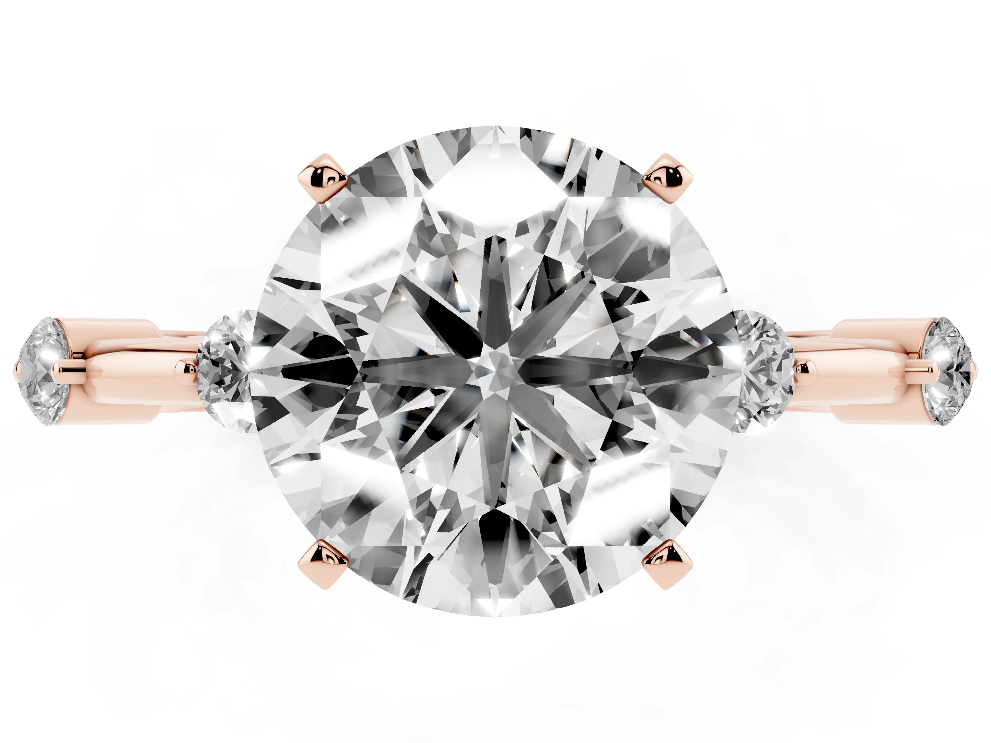 Round Cut Diamond Solitaire Ring Set in Rose gold with Bezel Set Side Stones and Prong Setting