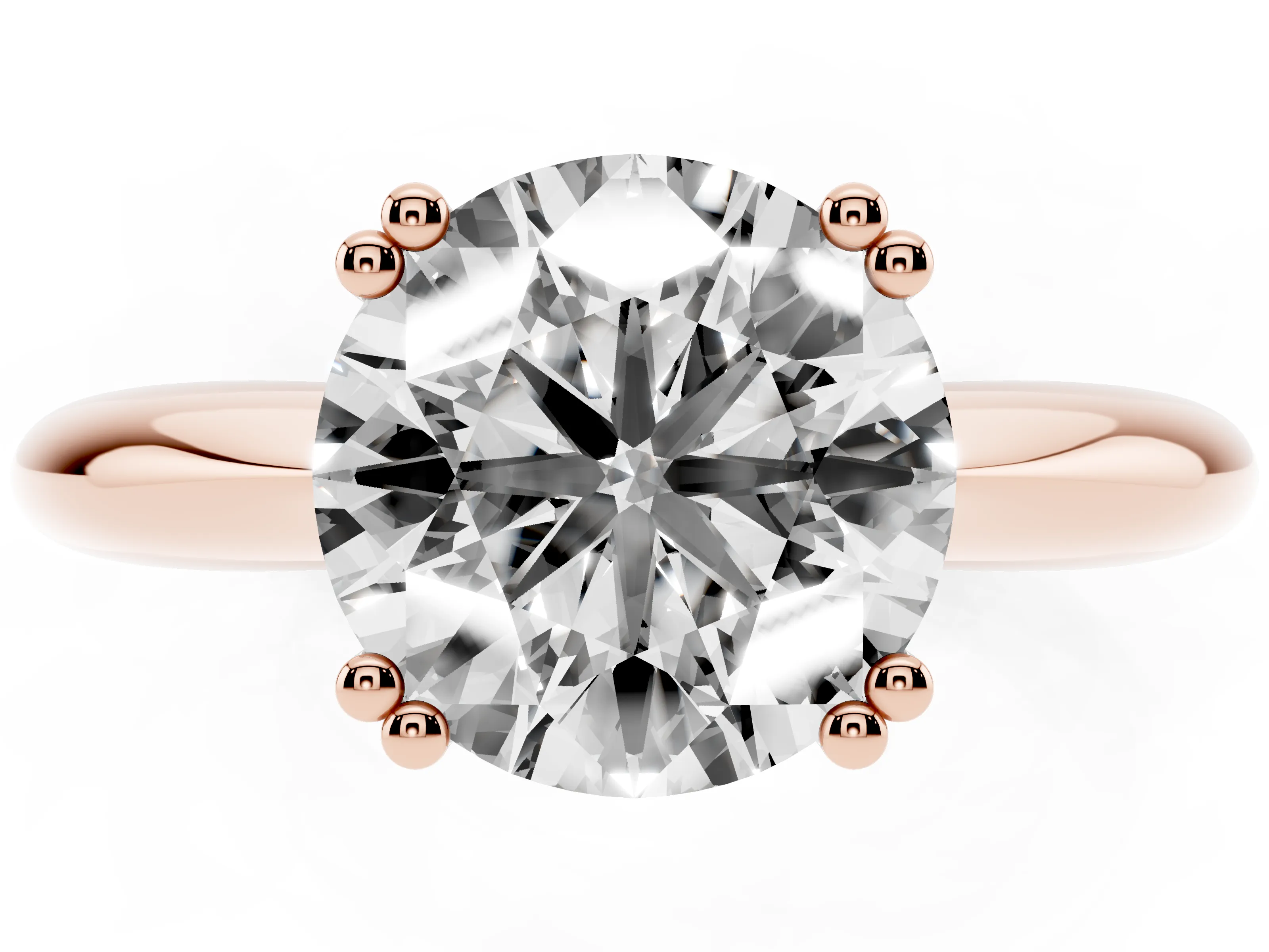 Round Cut Diamond Solitaire Engagement Ring Set in Rose gold with Tapered Band and Prong Setting