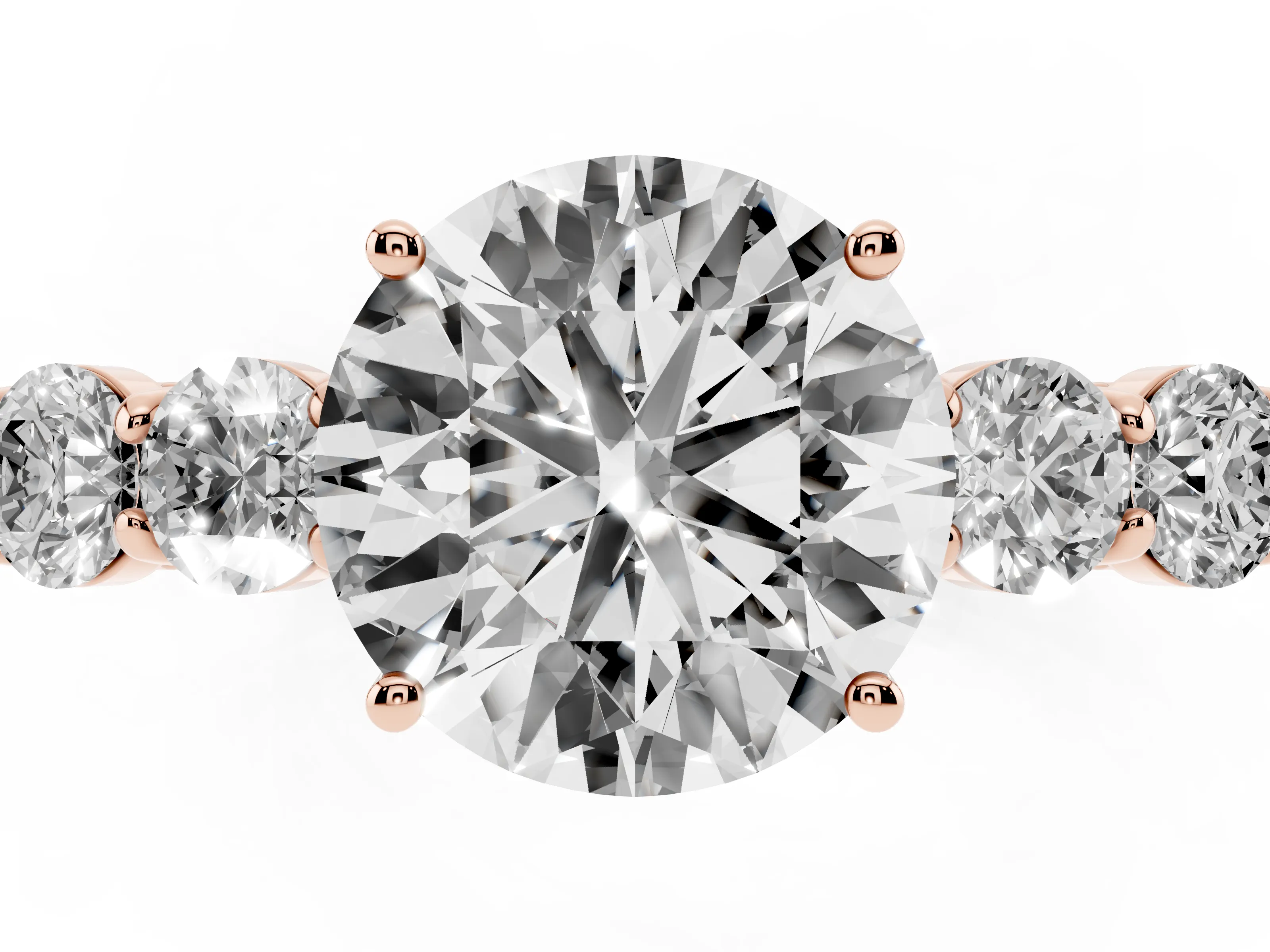 Round Cut Diamond Five-Stone Prong Set Band Ring Set in Rose gold with Polished Band