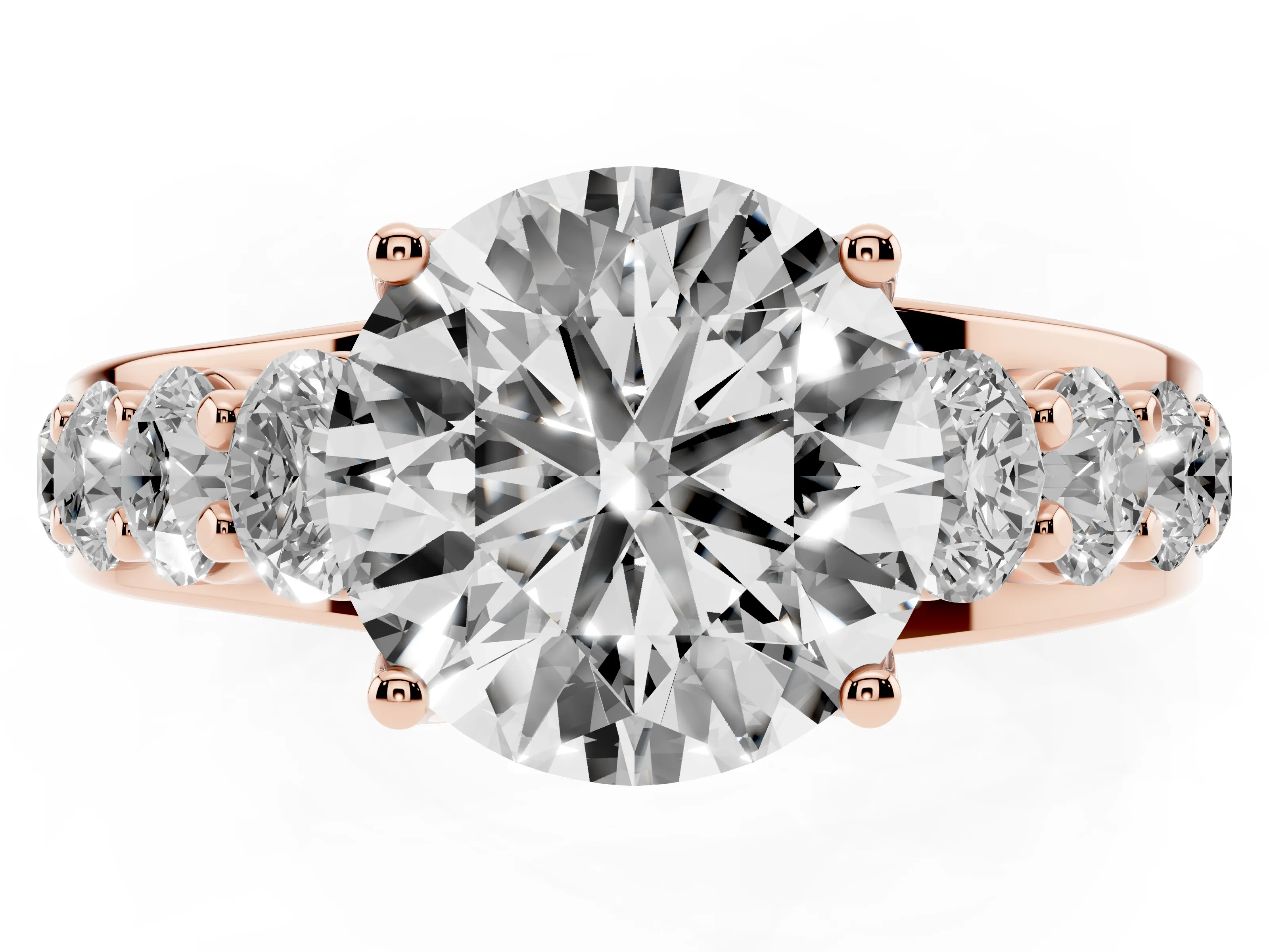 Round Cut Diamond Pavé Engagement Ring Set in Rose gold with Prong Setting