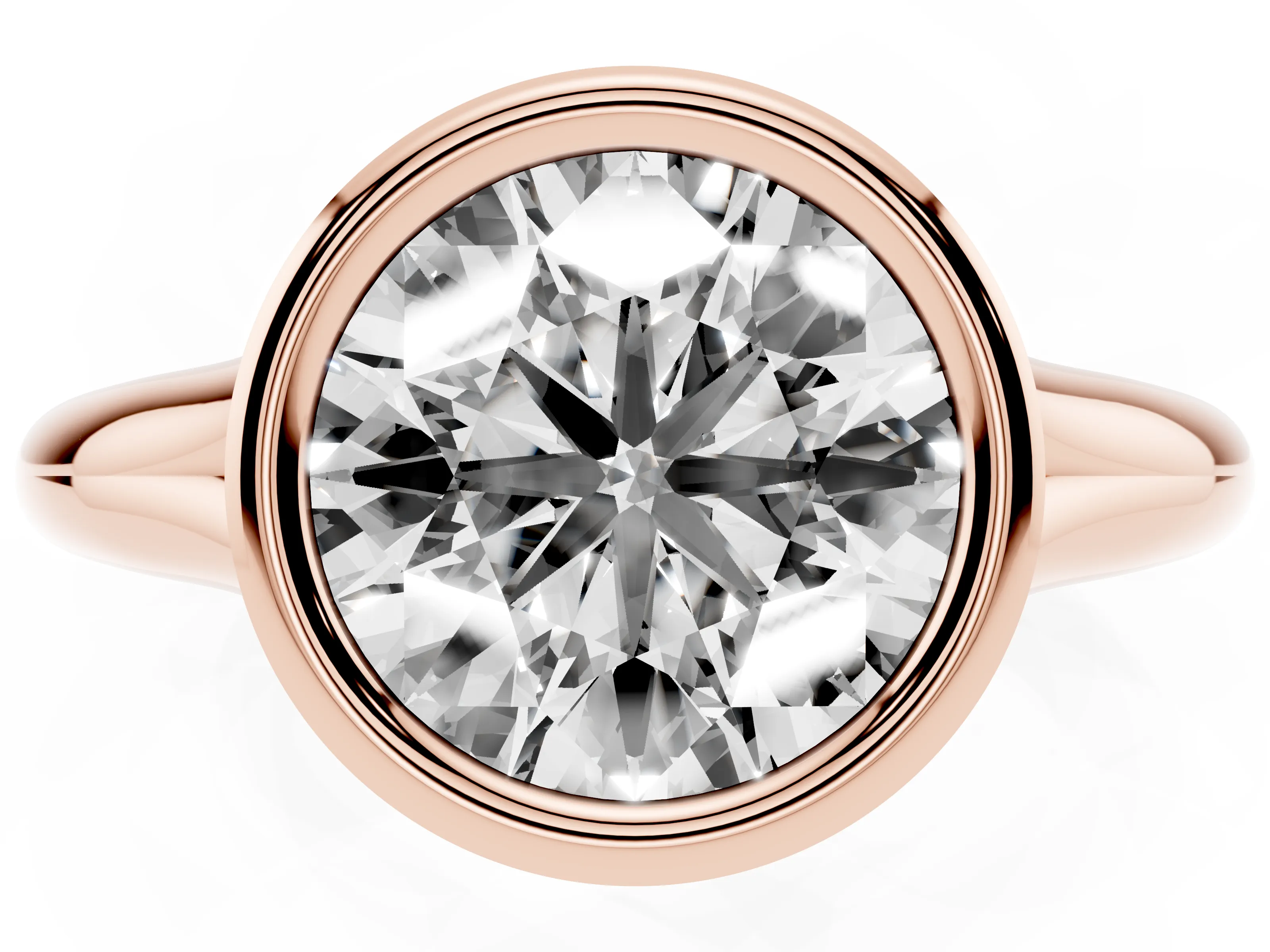 Bezel Set Round Cut Diamond Solitaire Ring Set in Rose gold with Smooth Band