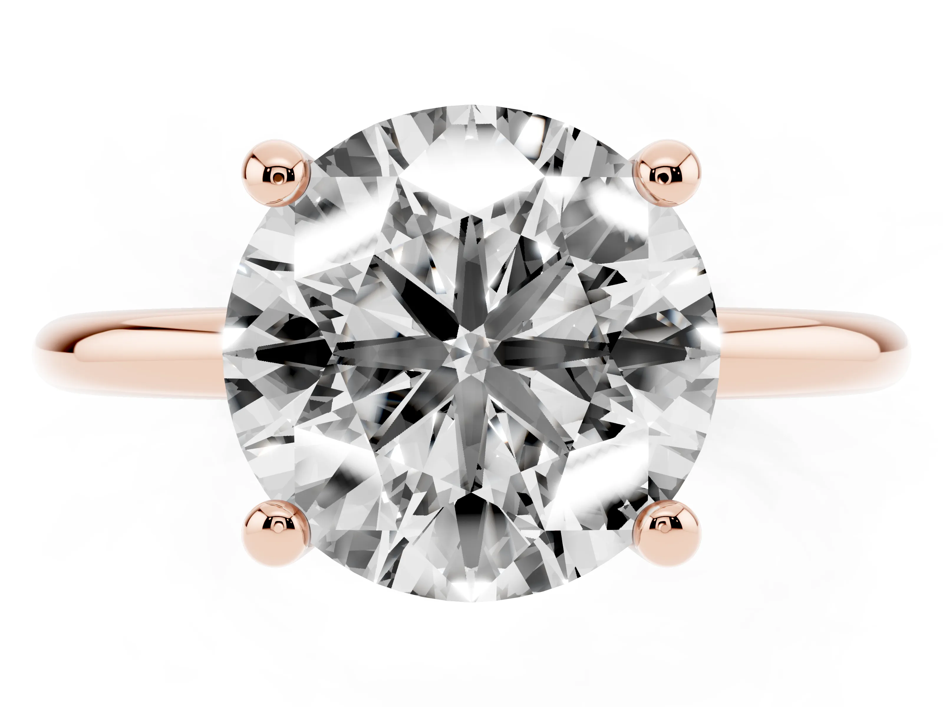Round Cut Diamond Solitaire Ring Set in Rose gold with Secure Prong Setting on a Classic Band