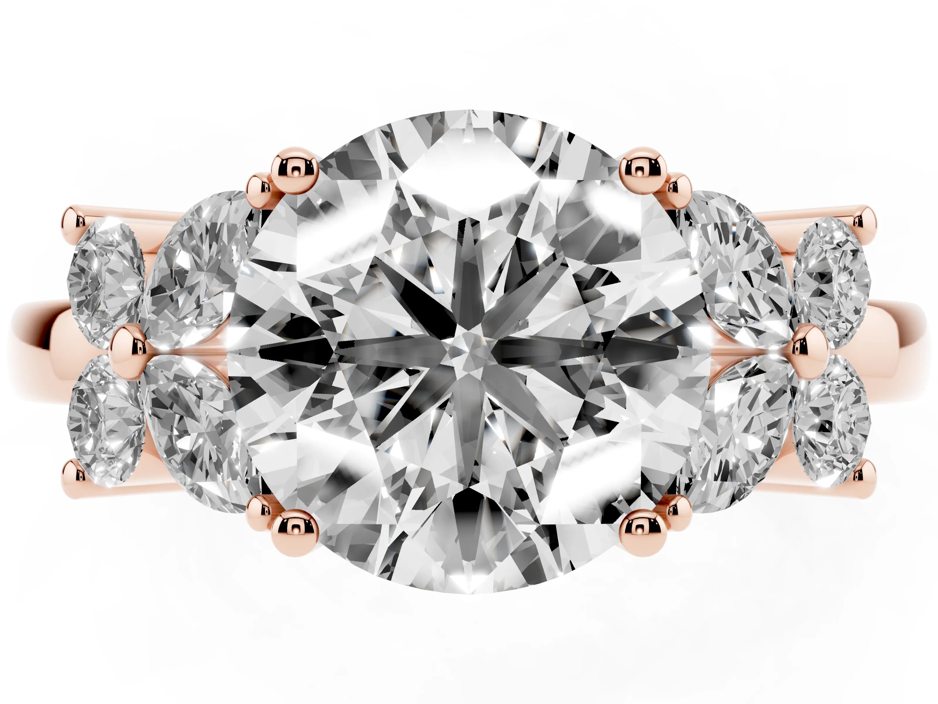 Round Cut Diamond Floral Cluster Ring Set in Rose gold with Marquise Petals and Prong Setting