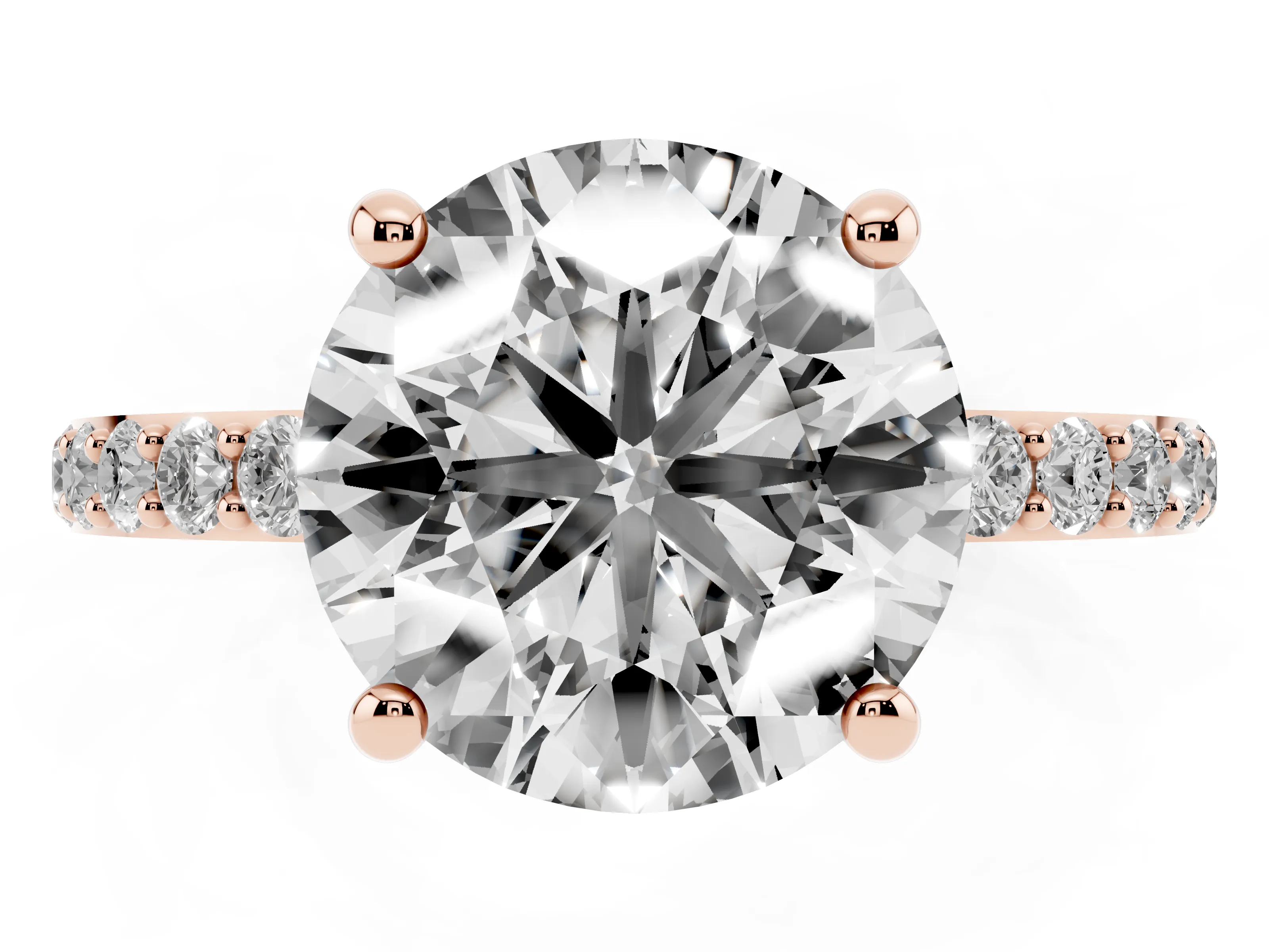 Round Cut Diamond Solitaire Ring Set in Rose gold with Round Pavé Band and Prong Setting