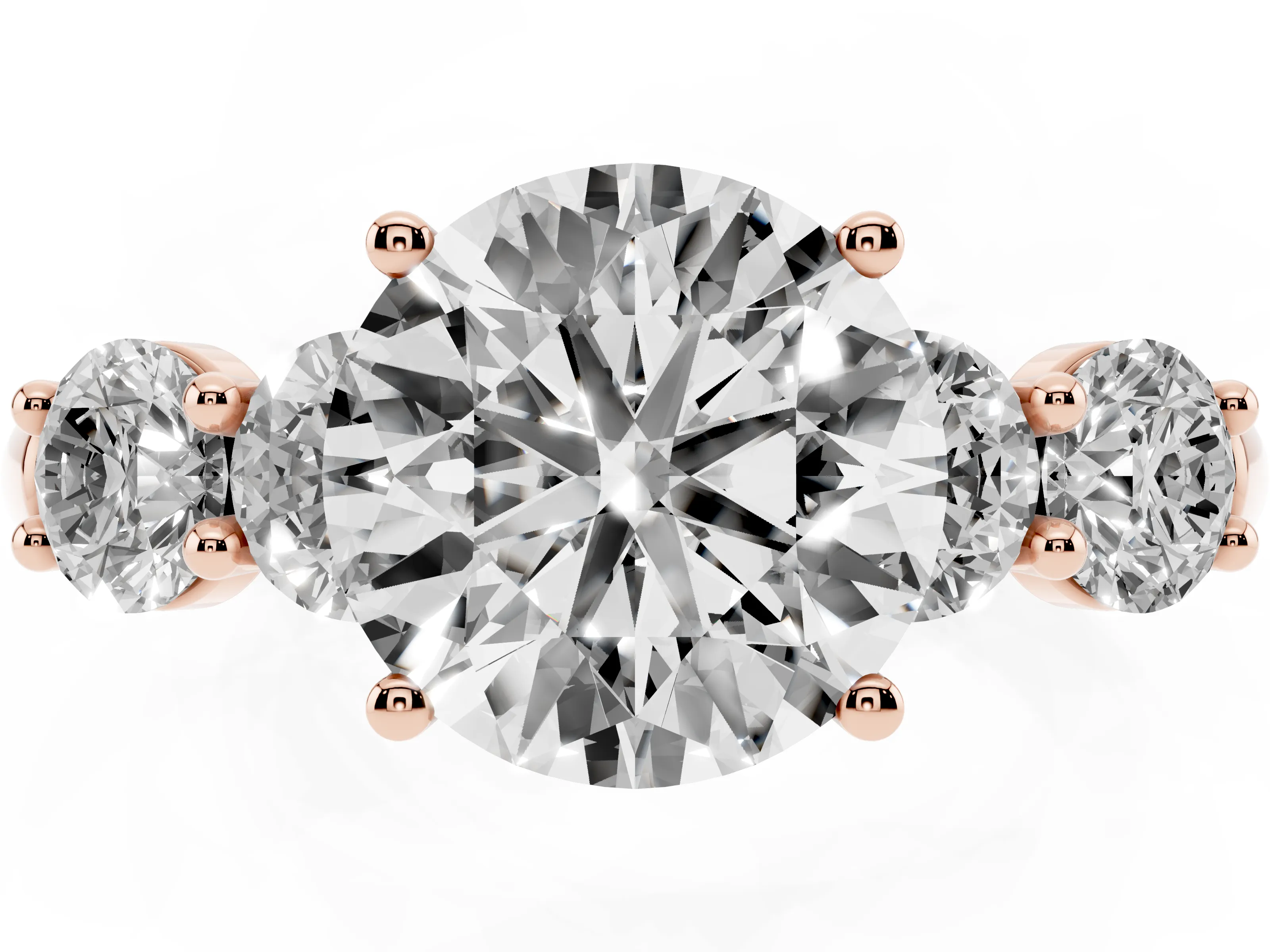 Round Cut Diamond Five-Stone Prong Set Ring Set in Rose gold with Classic Band