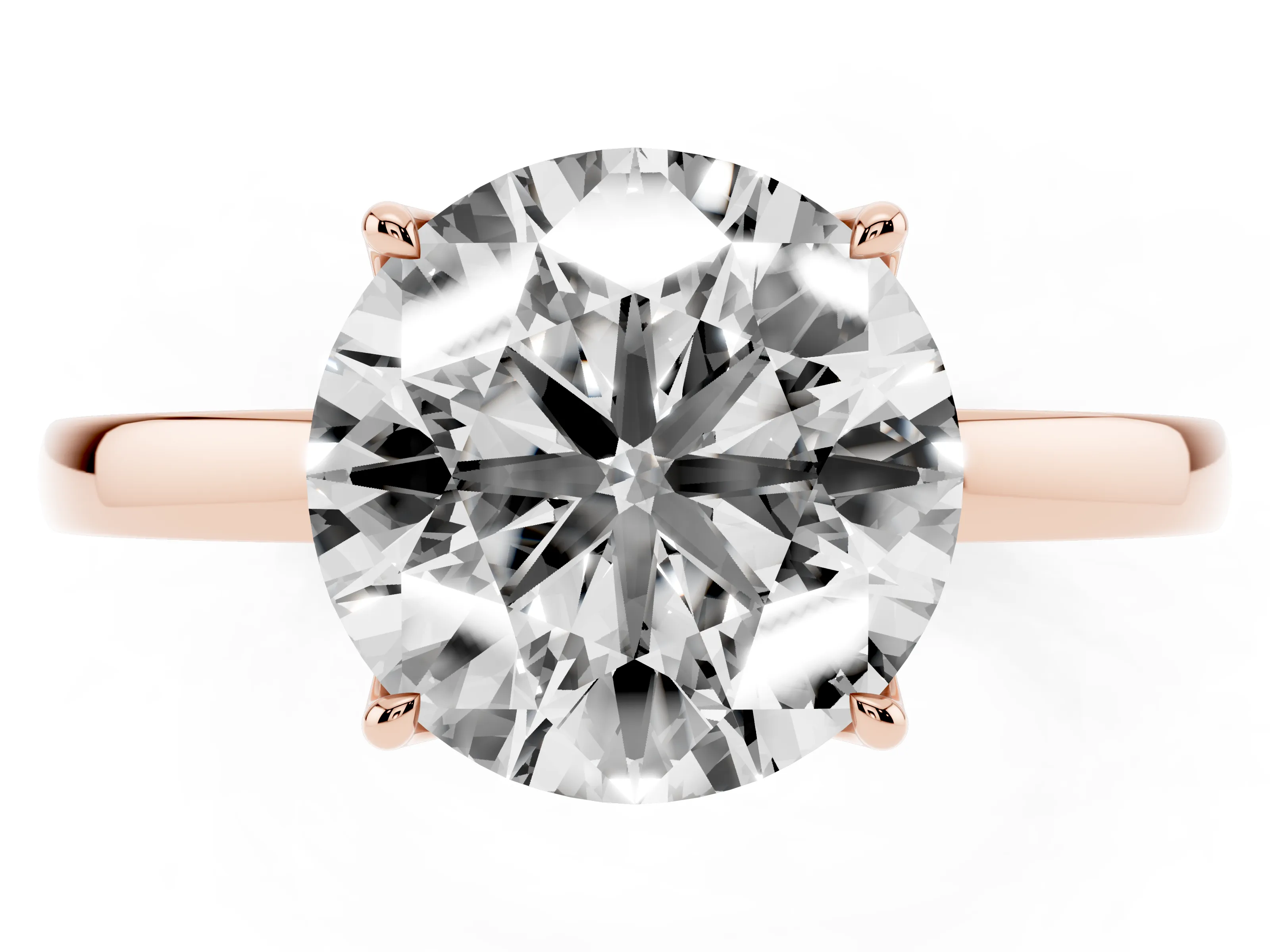 Round Cut Diamond Solitaire Ring Set in Rose gold with Prong Setting and Thin Polished Band